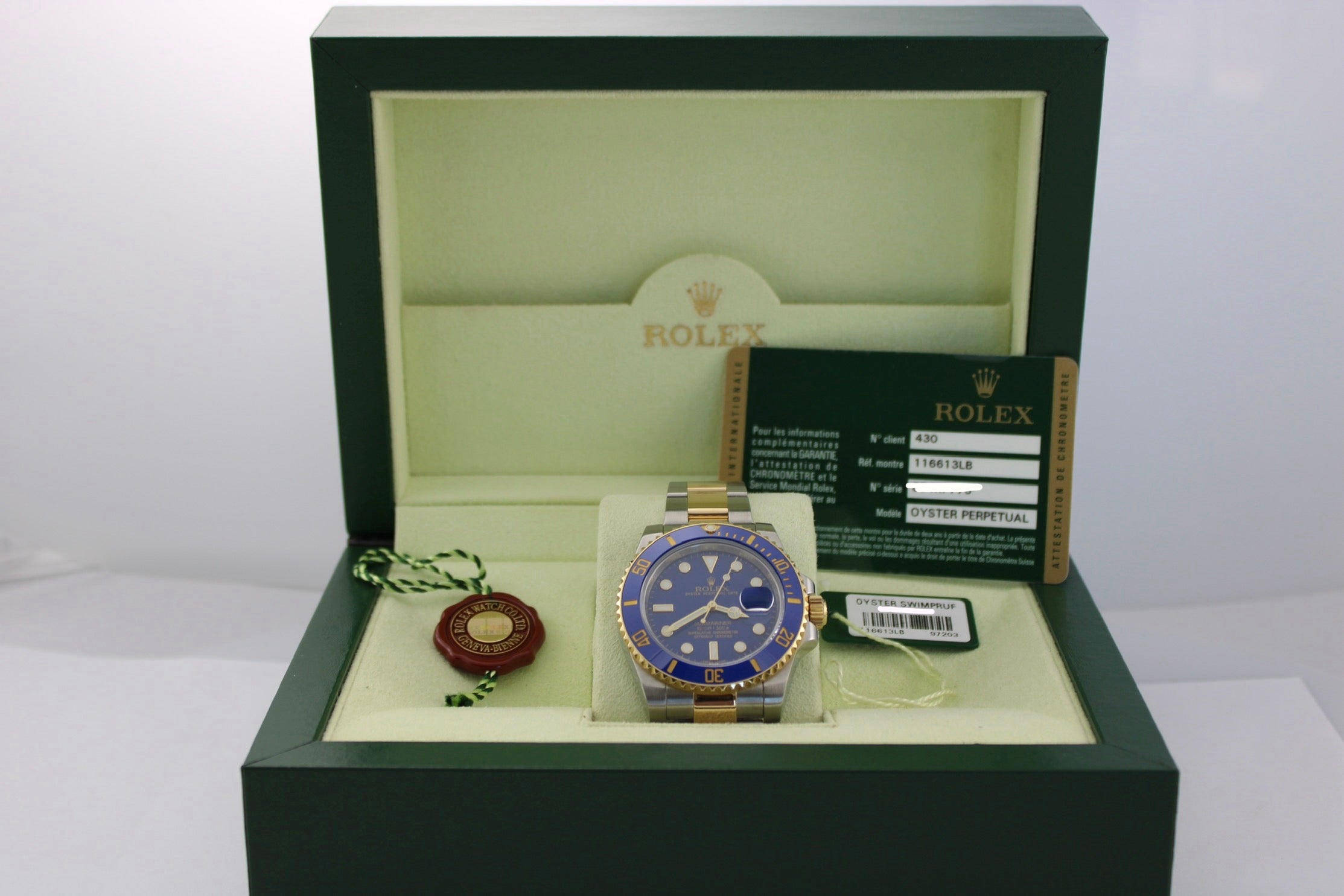 2013 Rolex Submariner Date Flat Blue Two-Tone 18K Gold Steel 116613LB 40mm Oyster Watch With Box and Papers SKU: JLVLGG0326773