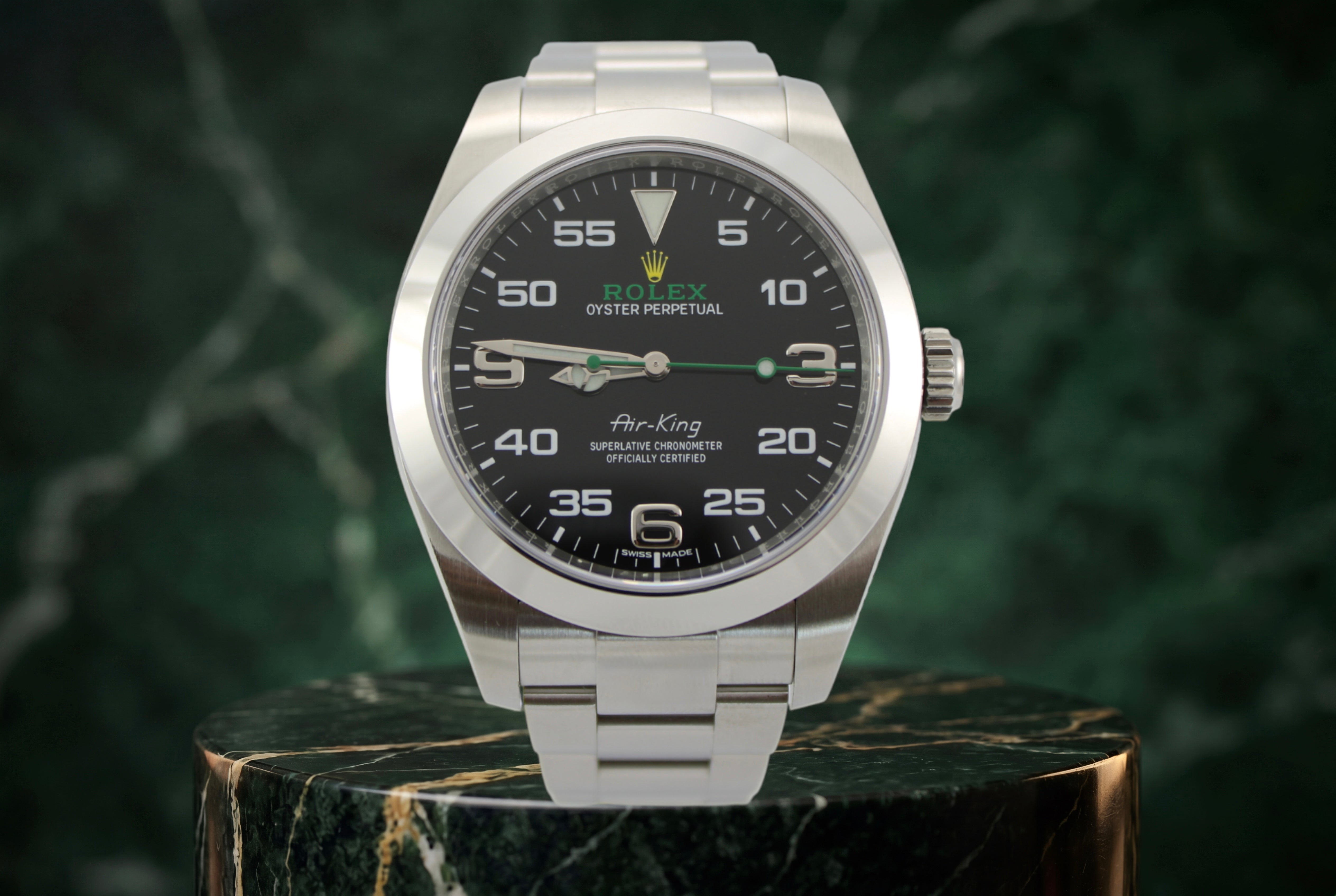 2021 Rolex AirKing Black 3-6-9 Stainless Steel 116900 40mm Smooth Oyster Watch With Box and Papers SKU: JKGGG0426744