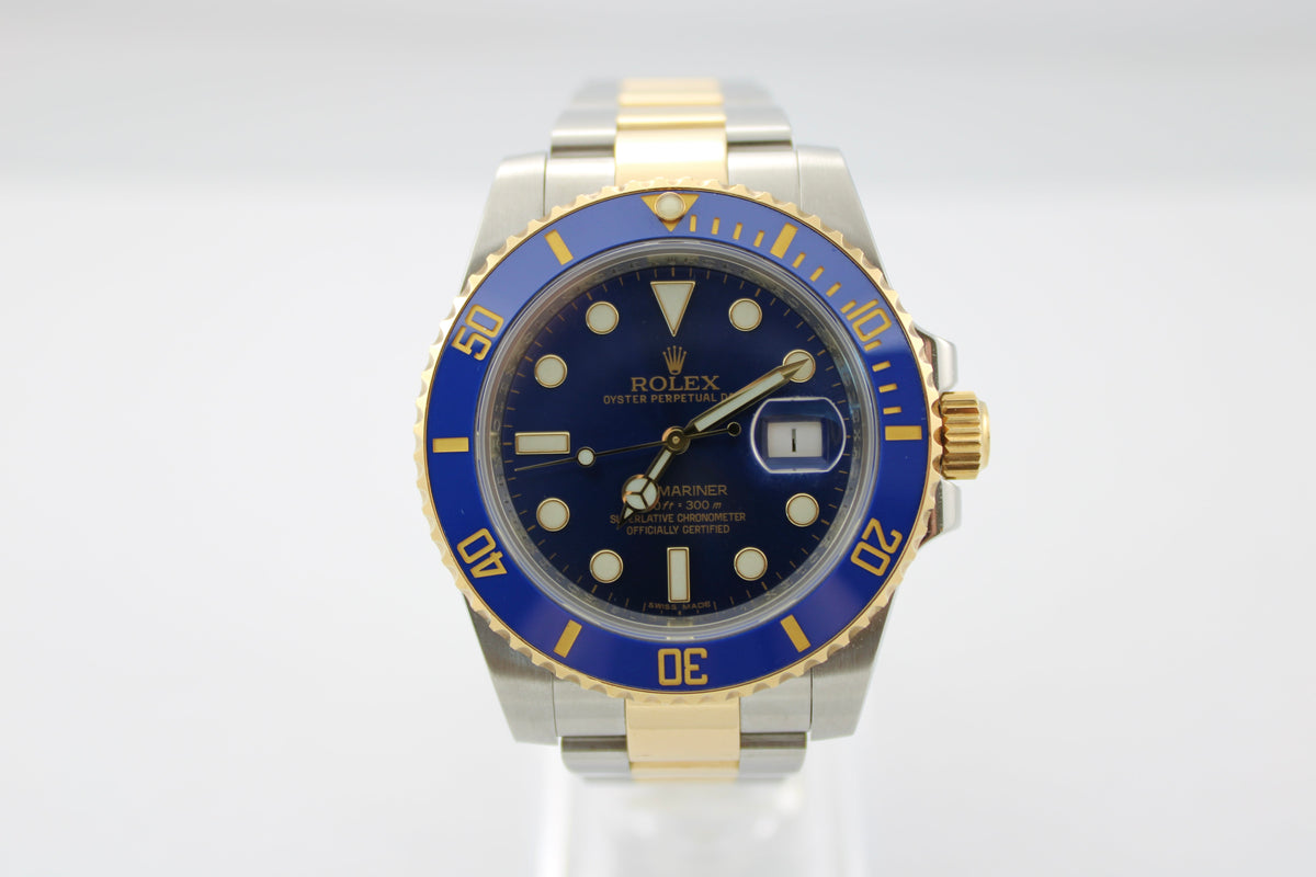 2014 Rolex Submariner Date Sunburst Two-Tone 18K Gold Steel 116613LB 40mm Oyster Watch With Box and Papers SKU: JLVGGG04265R6