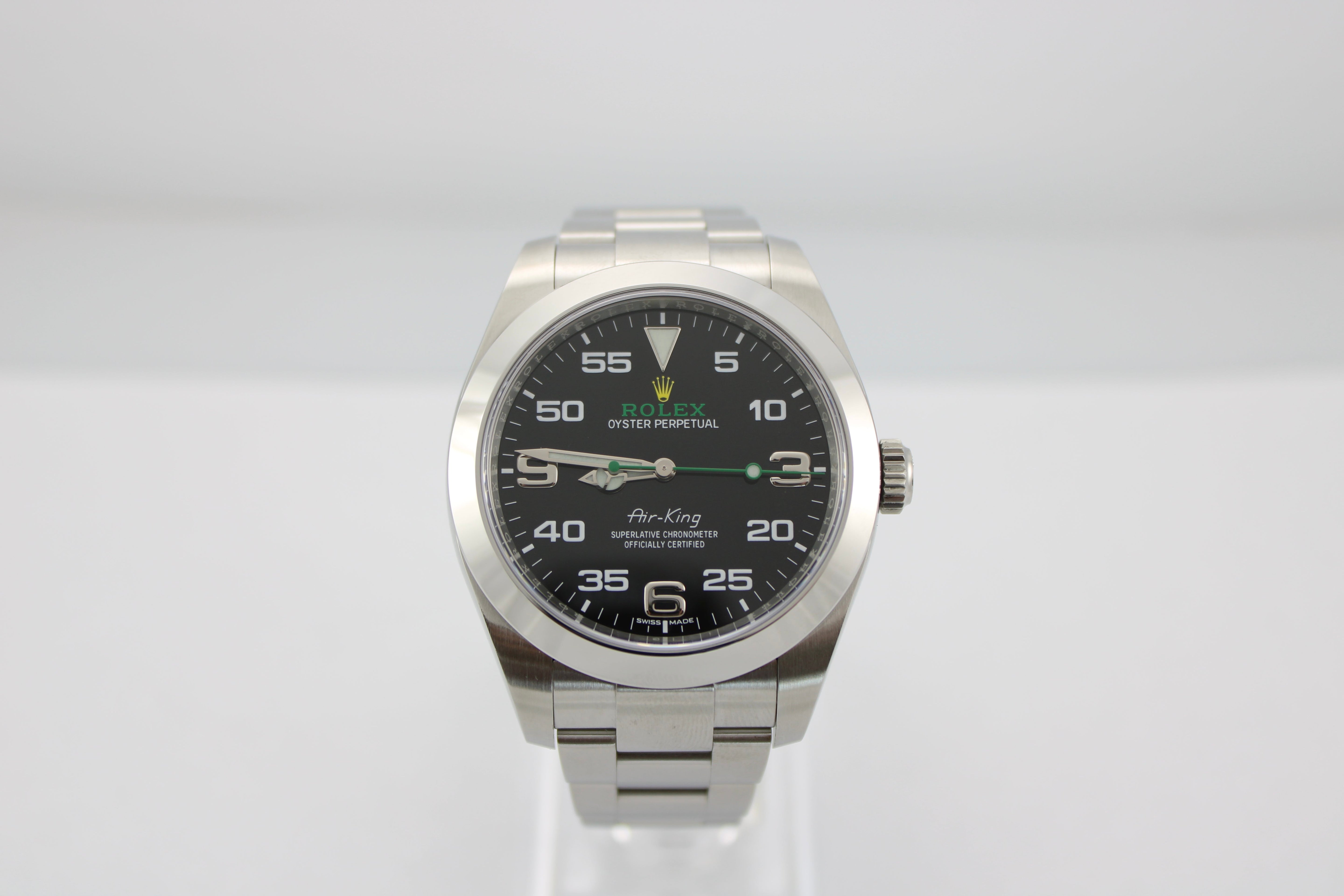 2021 Rolex AirKing Black 3-6-9 Stainless Steel 116900 40mm Smooth Oyster Watch With Box and Papers SKU: JKGGG0426744
