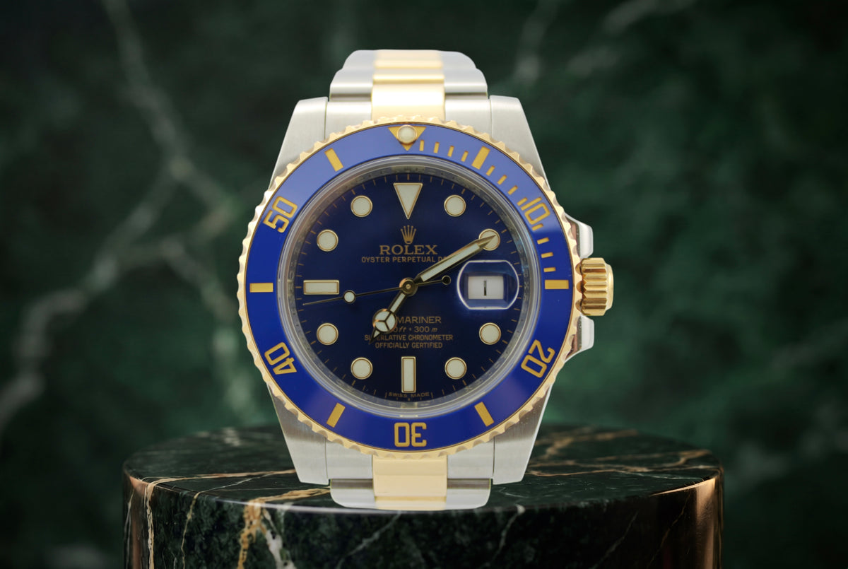 2014 Rolex Submariner Date Sunburst Two-Tone 18K Gold Steel 116613LB 40mm Oyster Watch With Box and Papers SKU: JLVGGG04265R6