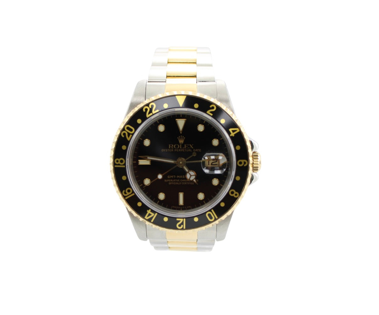 1993 Rolex GMT-Master II Black Two-Tone 16713 40mm Oyster Watch With RSC Box and Papers SKU: JNAGG0726746