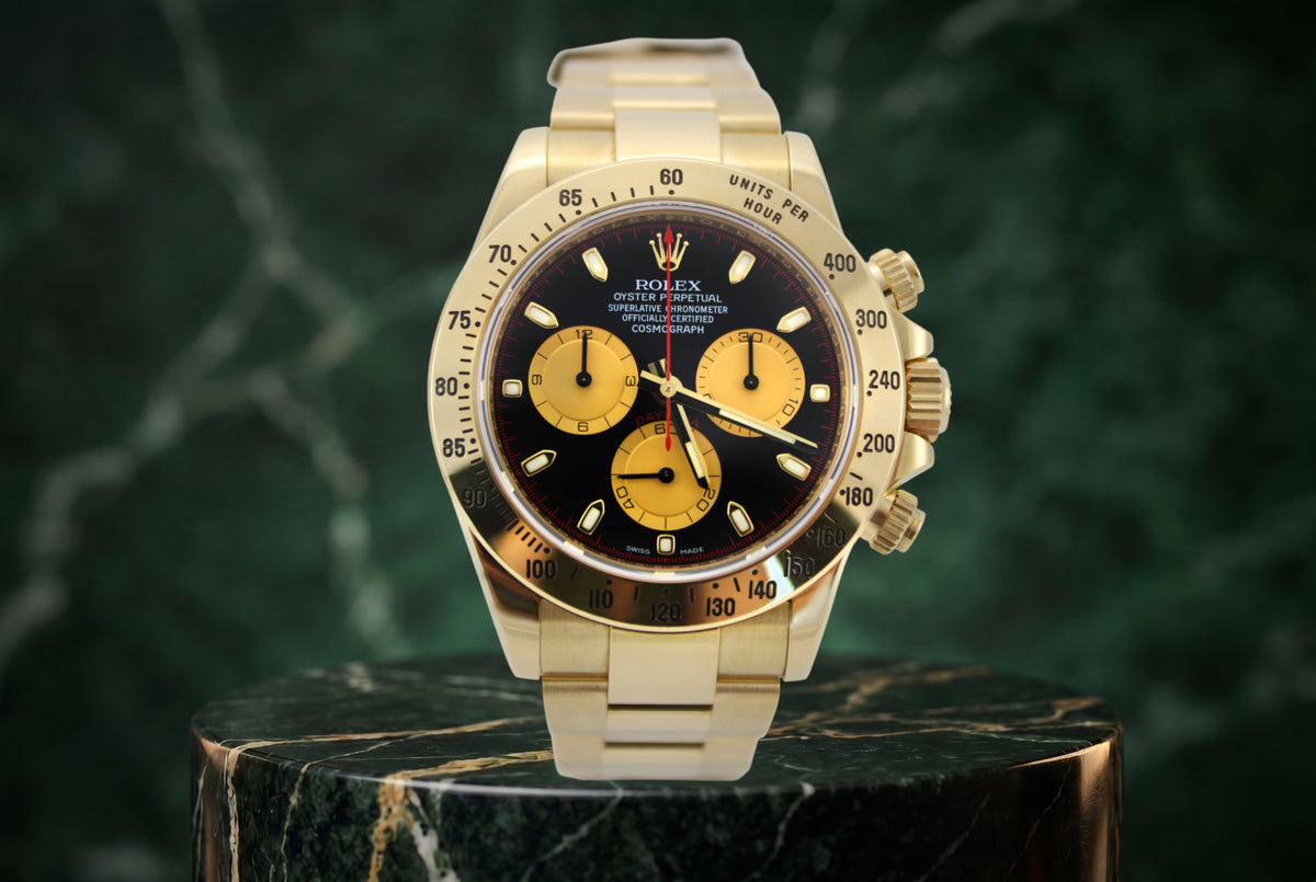 2014 Rolex Cosmograph Daytona "Paul Newman" 18K Gold UNPOLISHED 116528 40mm Oyster Watch With Box and Papers SKU: JVIGGG03260J8