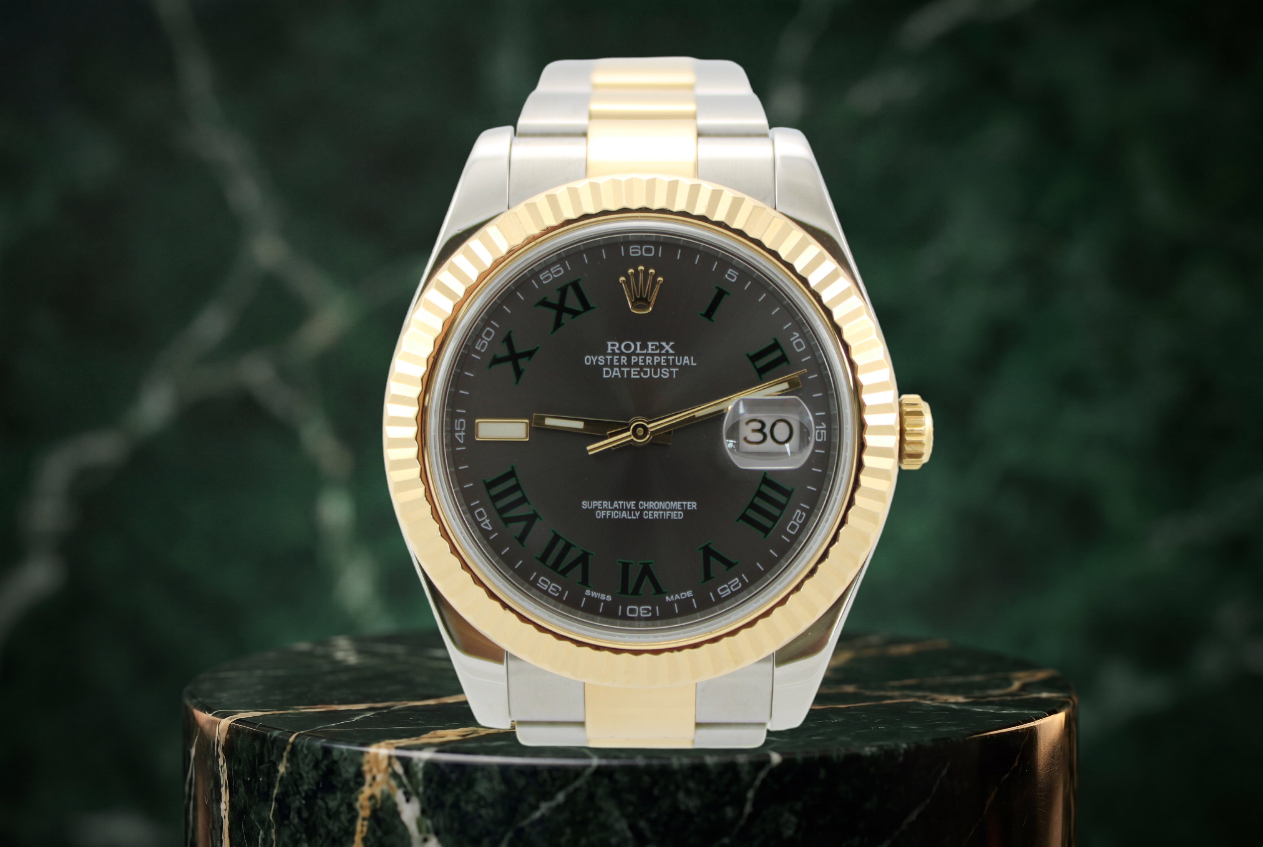 Rolex Datejust Grey "Wimbledon" Two-Tone 18K Yellow Gold Steel 116333 41mm Oyster Fluted Watch SKU: JLGELG04260M1