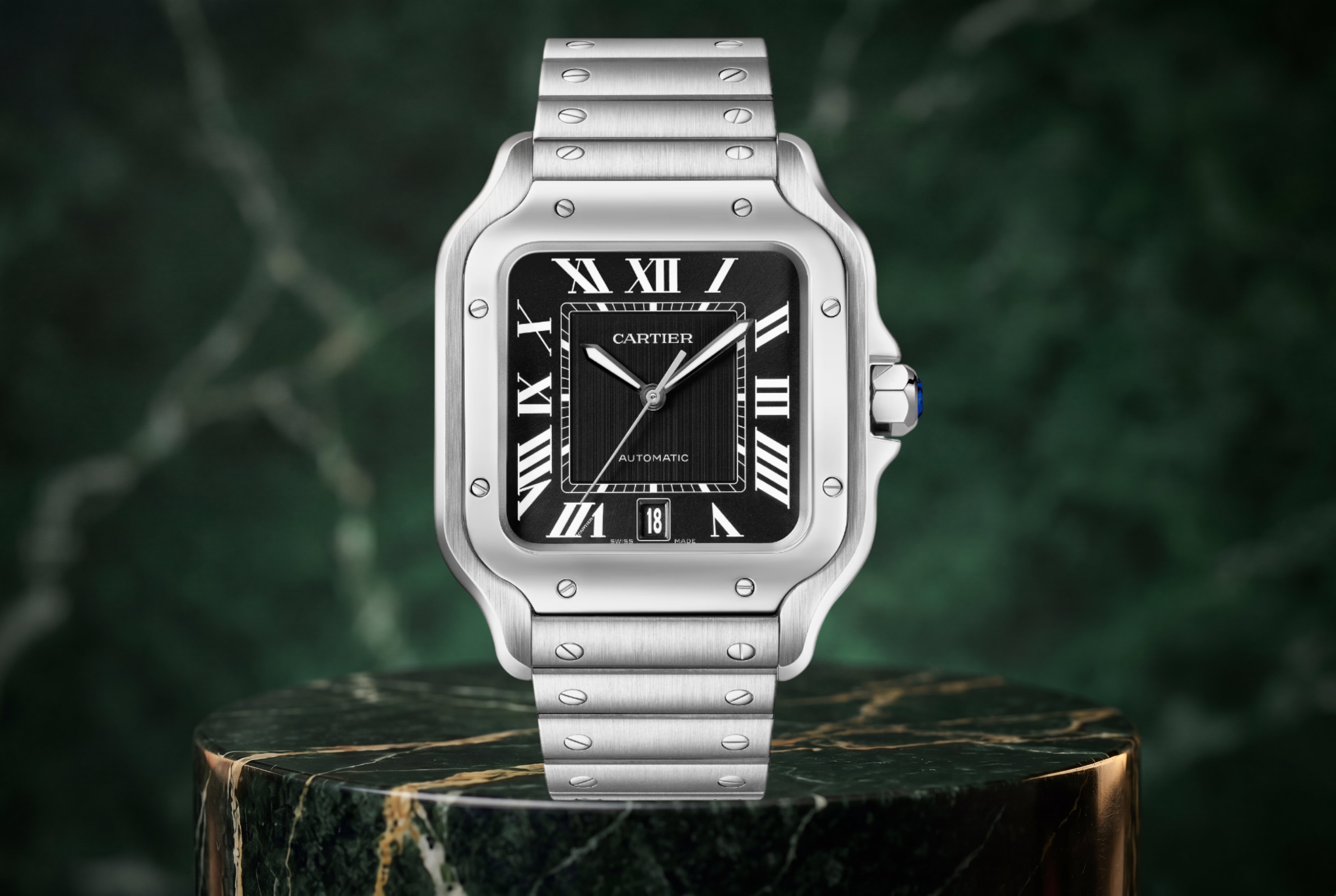 NEW Cartier Santos Large Black Stainless Steel WSSA0096 39.8mm Watch With Box and Papers SKU: JAKKM04266FY