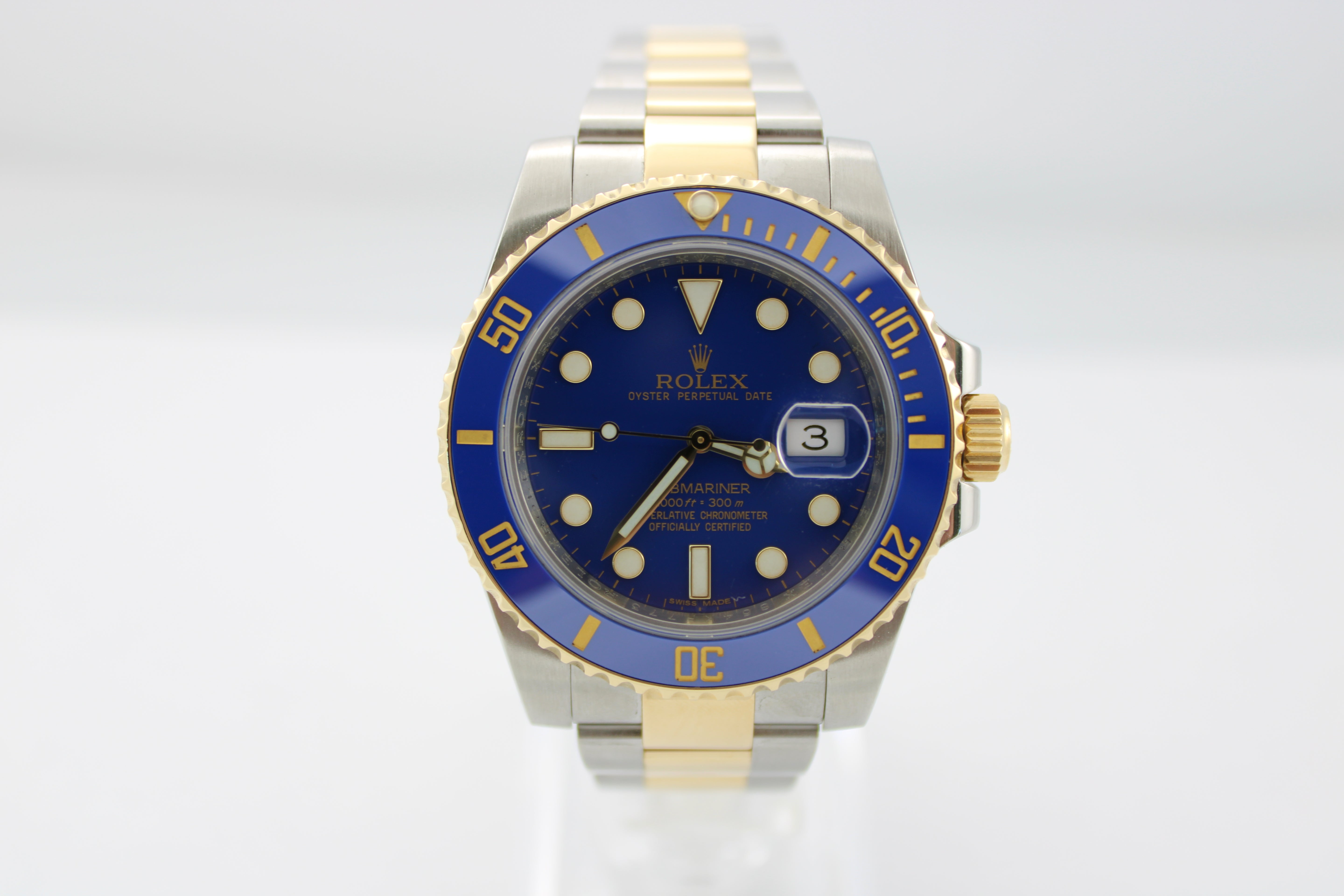 2013 Rolex Submariner Date Flat Blue Two-Tone 18K Gold Steel 116613LB 40mm Oyster Watch With Box and Papers SKU: JLVLGG0326773