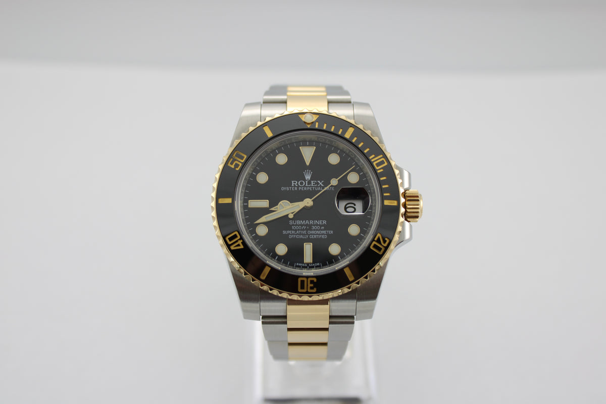 2016 Rolex Submariner Date Black Two-Tone 18K Gold Steel 116613LN 40mm Oyster Watch With Box and Papers SKU: JLOIOM0326587