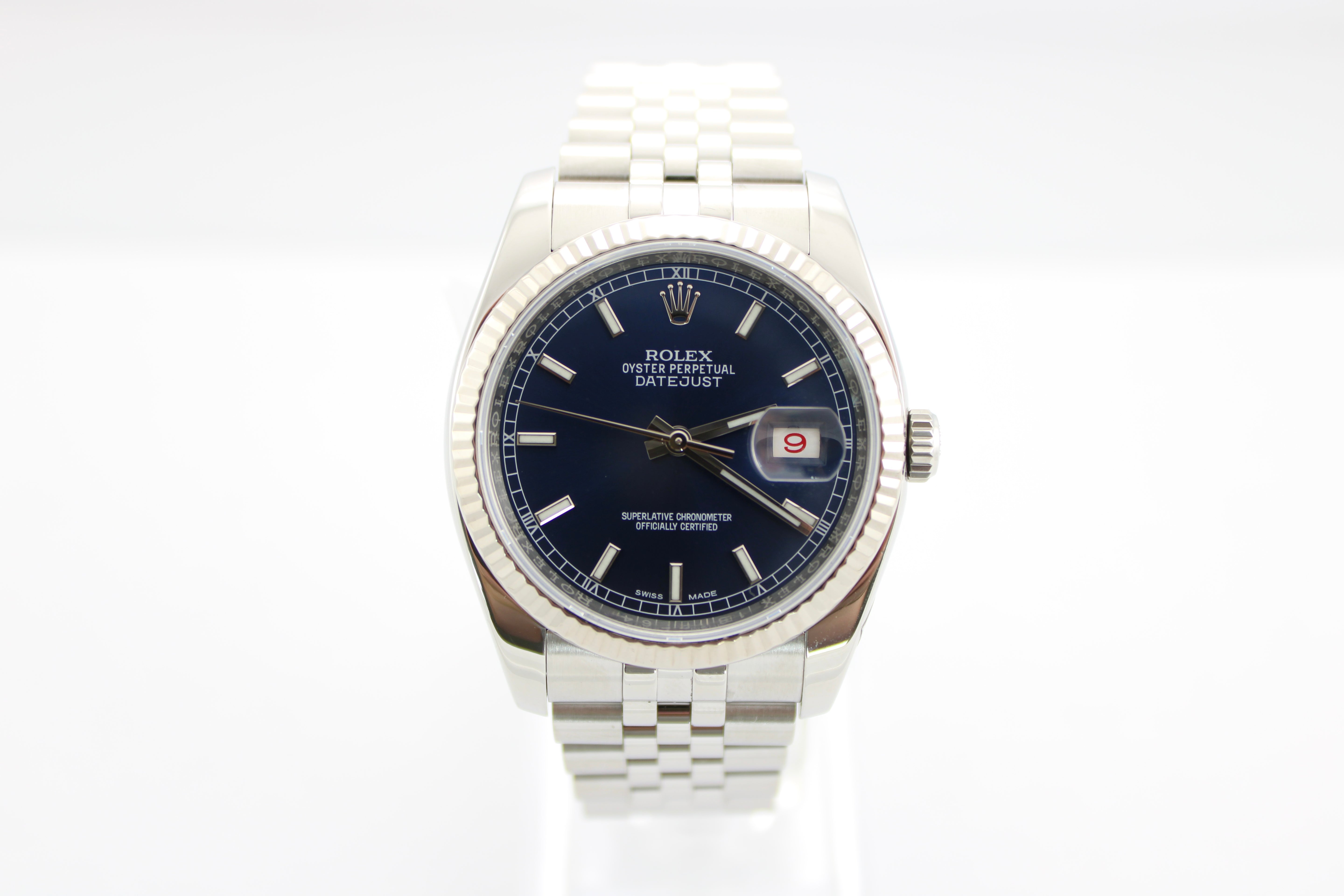 2016 Rolex Datejust Blue Stainless Steel Date 116234 36mm Jubilee Red Roulette Watch With Box and Papers SKU: JKKMG0626646