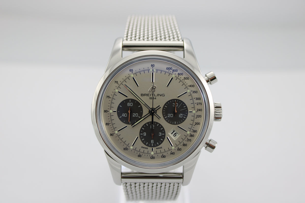 2012 Breitling Transocean Chronograph Silver Stainless Steel AB015212/G724 43mm Watch With Box and Papers SKU: JOKMG0526015