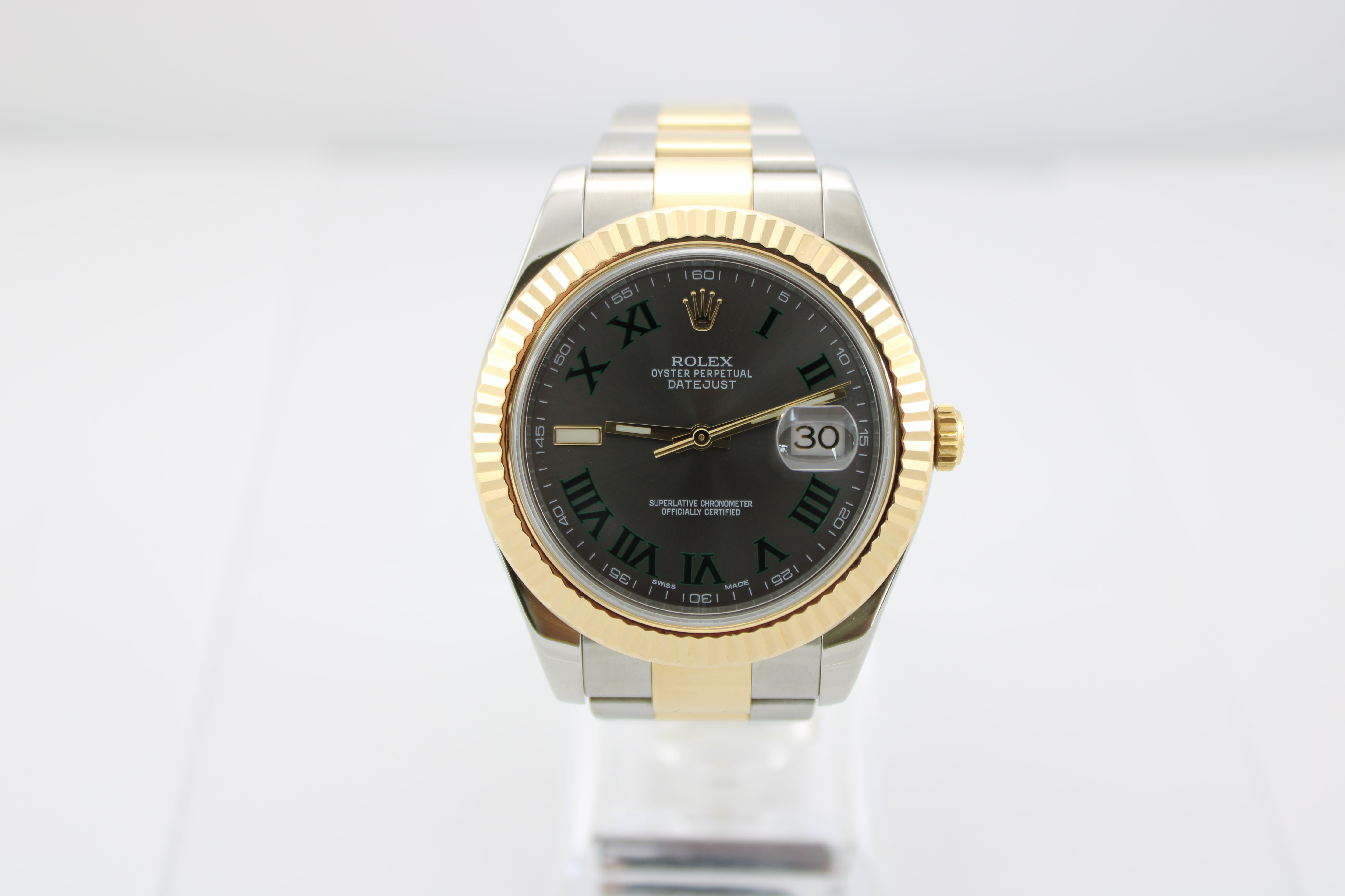 Rolex Datejust Grey "Wimbledon" Two-Tone 18K Yellow Gold Steel 116333 41mm Oyster Fluted Watch SKU: JLGELG04260M1