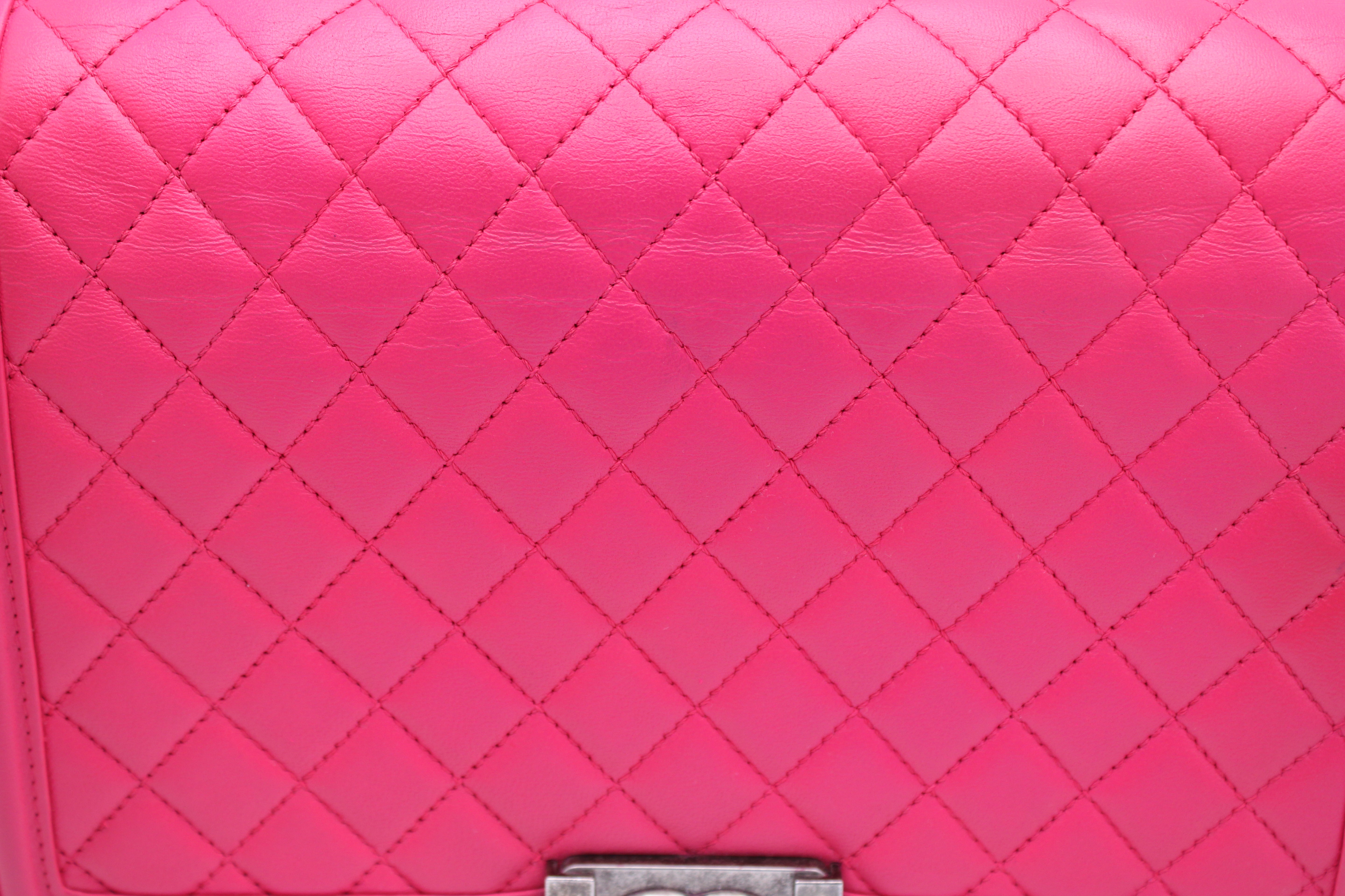 Chanel Medium Boy Bag Quilted Lambskin Pink With Silver Hardware