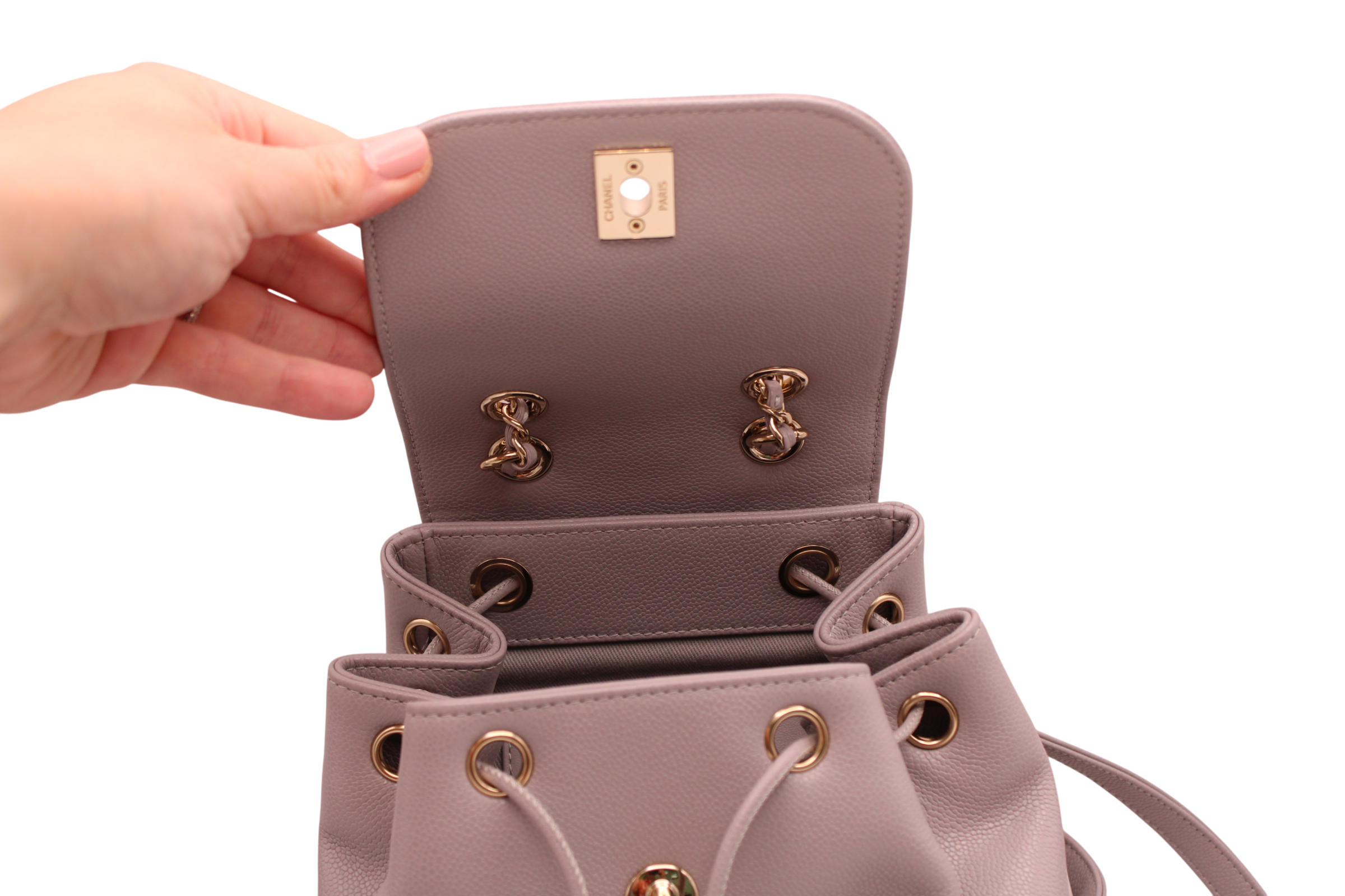 NEW Chanel Business Affinity Grey Backpack With Shiny Caviar Gold Hardware
