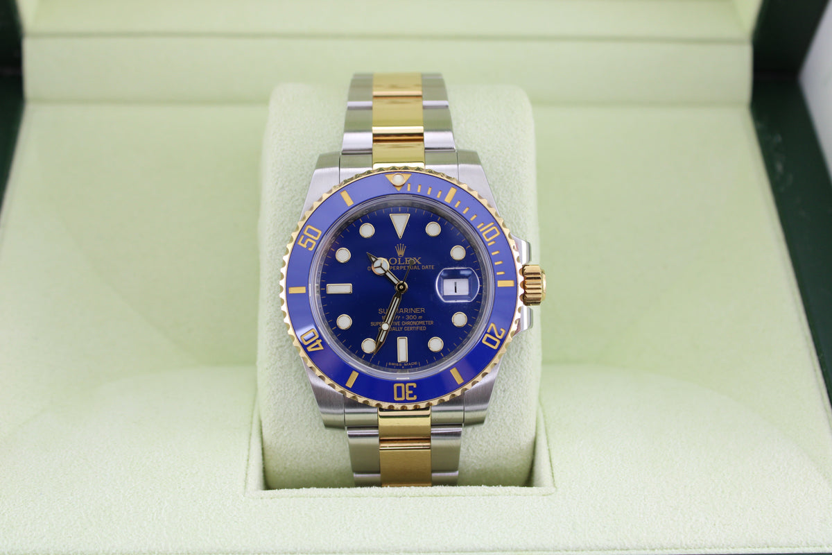 2014 Rolex Submariner Date Sunburst Two-Tone 18K Gold Steel 116613LB 40mm Oyster Watch With Box and Papers SKU: JLVGGG04265R6