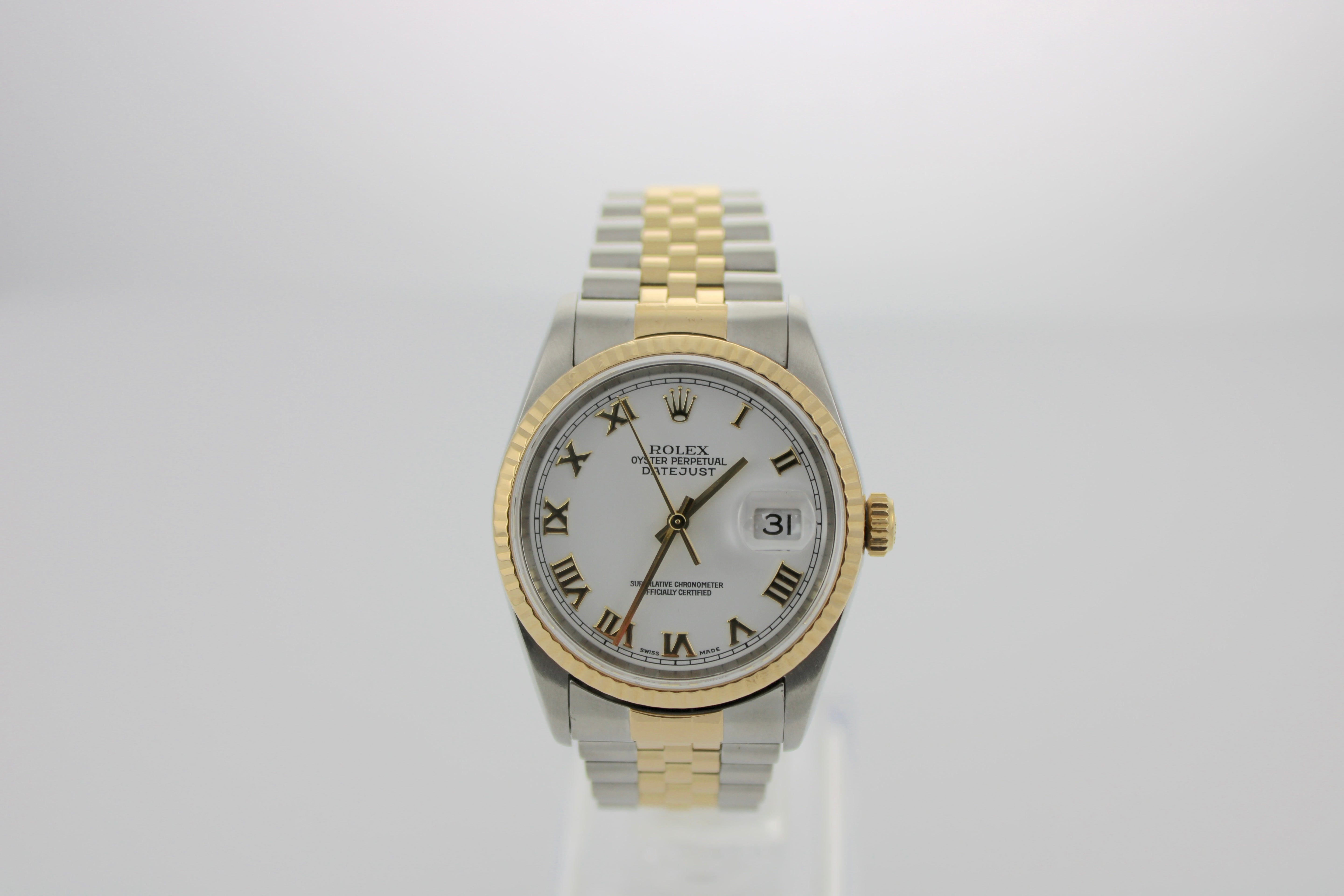 2005 Rolex Datejust White Two-Tone 18K Yellow Gold 16233 36mm Jubilee Watch SKU: JEMGG0826528