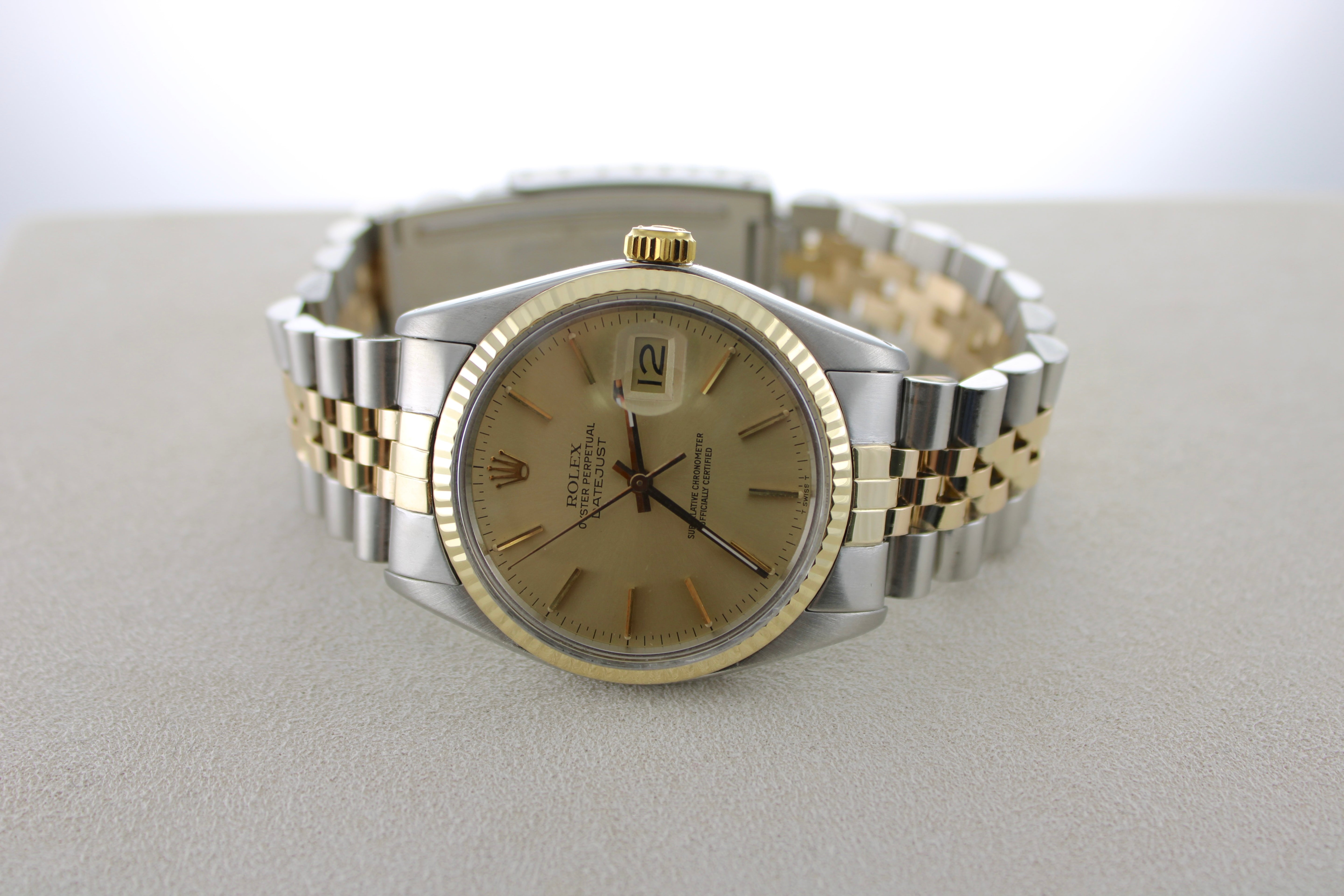 1974 Rolex Datejust Champagne Two-Tone 16013 36mm Jubilee Watch SKU: JEMGG0826812