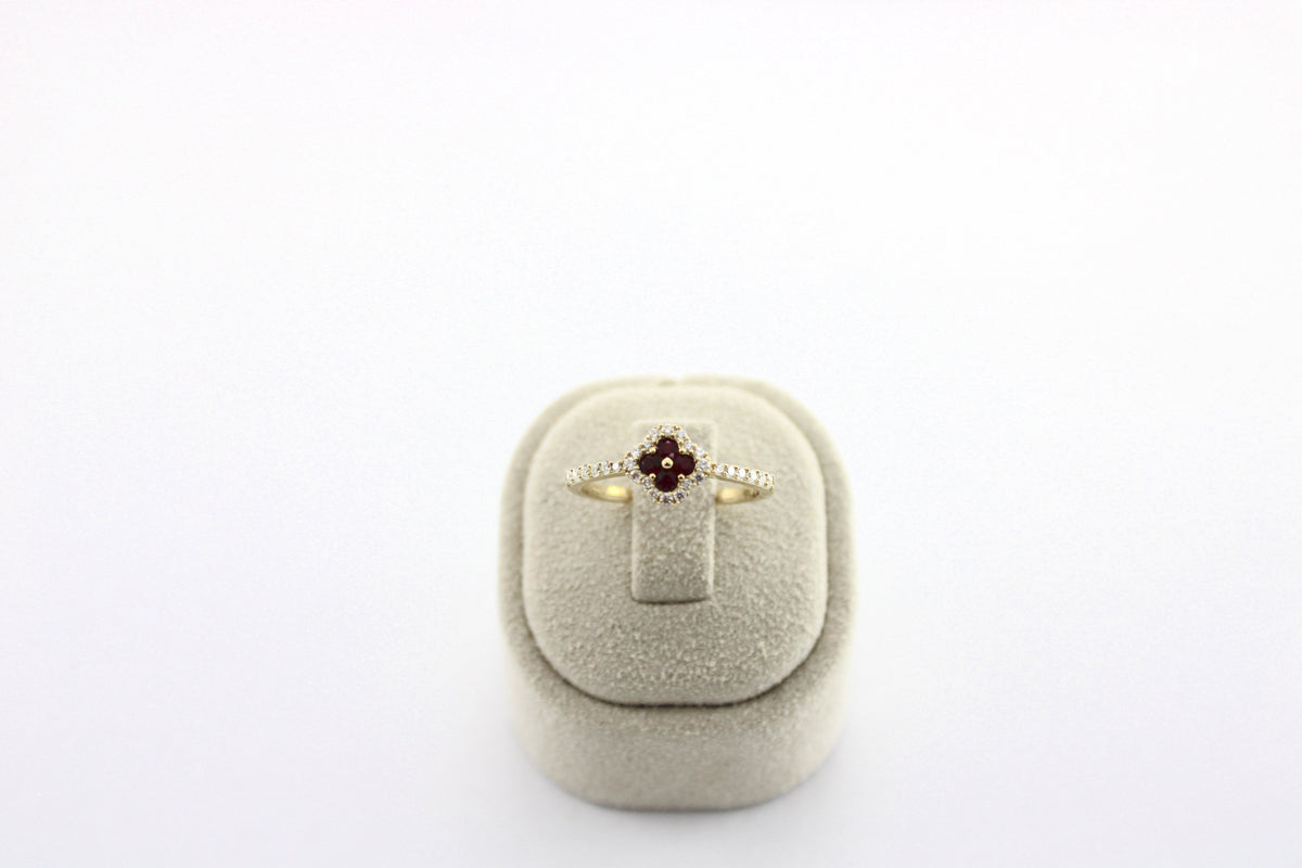 0.23 Carat Diamond 0.16 Carat Ruby 14K Yellow Gold Ring