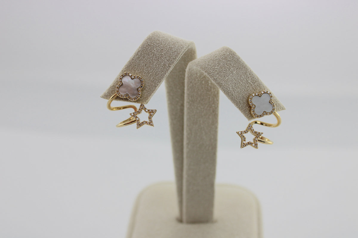 0.23 Carat Diamond White Mother of Pearl 14K Yellow Gold Earrings
