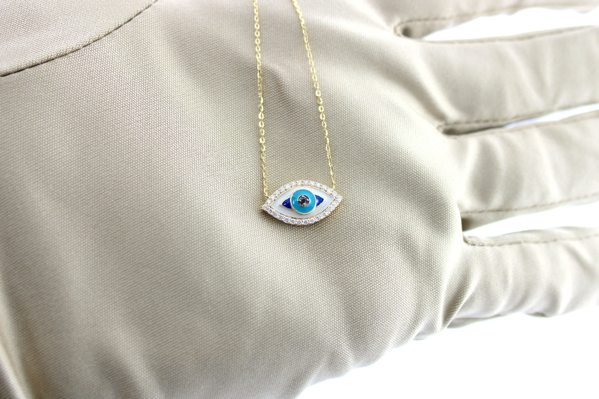 0.16 Carat Diamond 14K Yellow Gold Eye Necklace