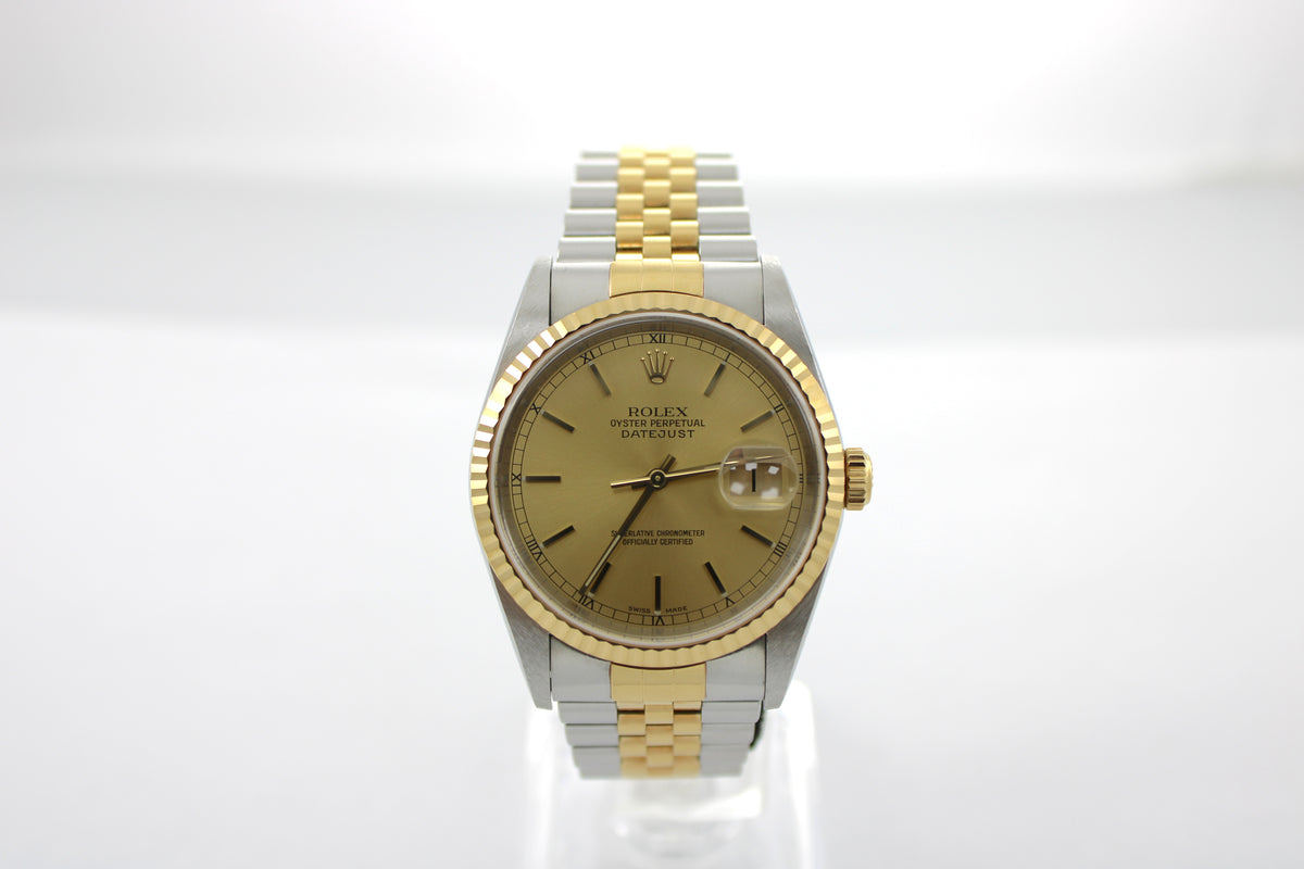 UNPOLISHED 2001 Rolex Datejust Champagne Two-Tone 16233 36mm Jubilee Watch With Box and Papers SKU: JMAGG0926696