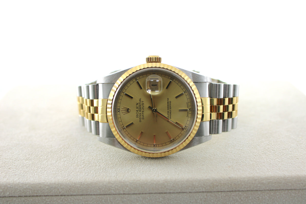 UNPOLISHED 2001 Rolex Datejust Champagne Two-Tone 16233 36mm Jubilee Watch With Box and Papers SKU: JMAGG0926696