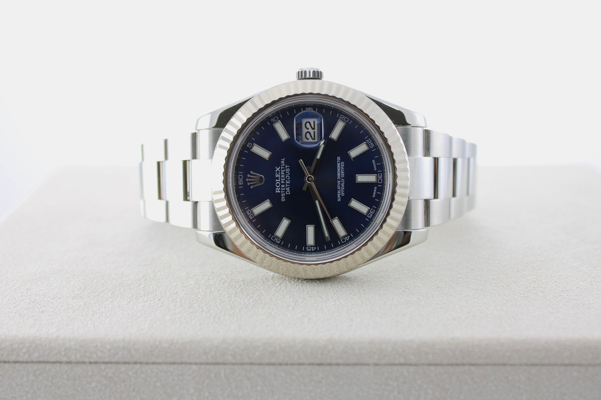 2014 Rolex Datejust II Blue 41mm Stainless Steel Date 116334 Oyster Watch With Box and Papers SKU: JNMGG0926035