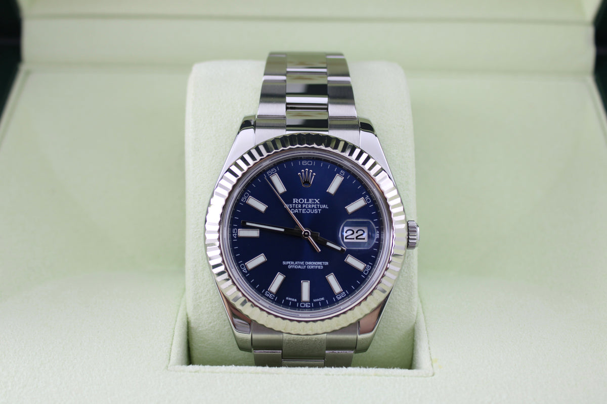 2014 Rolex Datejust II Blue 41mm Stainless Steel Date 116334 Oyster Watch With Box and Papers SKU: JNMGG0926035