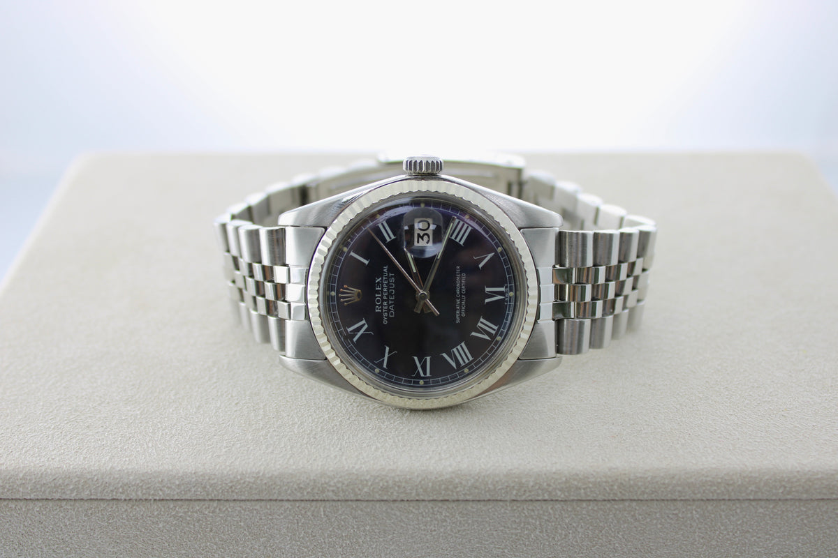1973 Rolex Datejust Blue Buckley Stainless Steel White Gold Date 1601 36mm Jubilee Watch SKU: NEKGG0926636