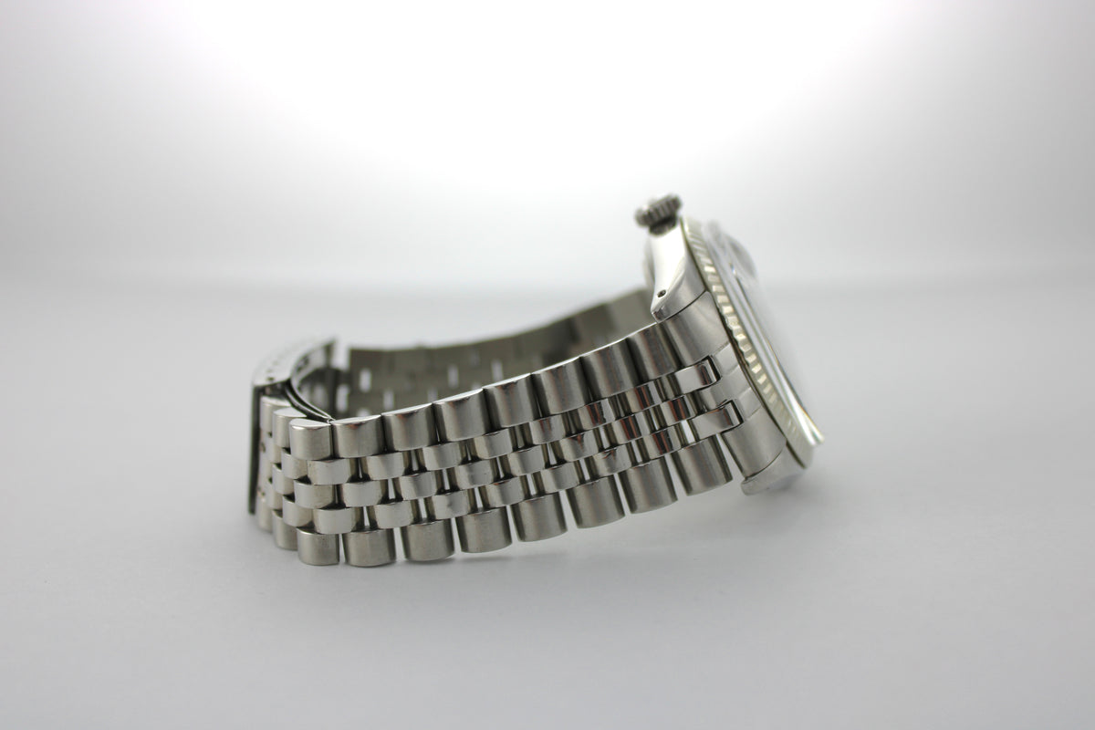1973 Rolex Datejust Blue Buckley Stainless Steel White Gold Date 1601 36mm Jubilee Watch SKU: NEKGG0926636