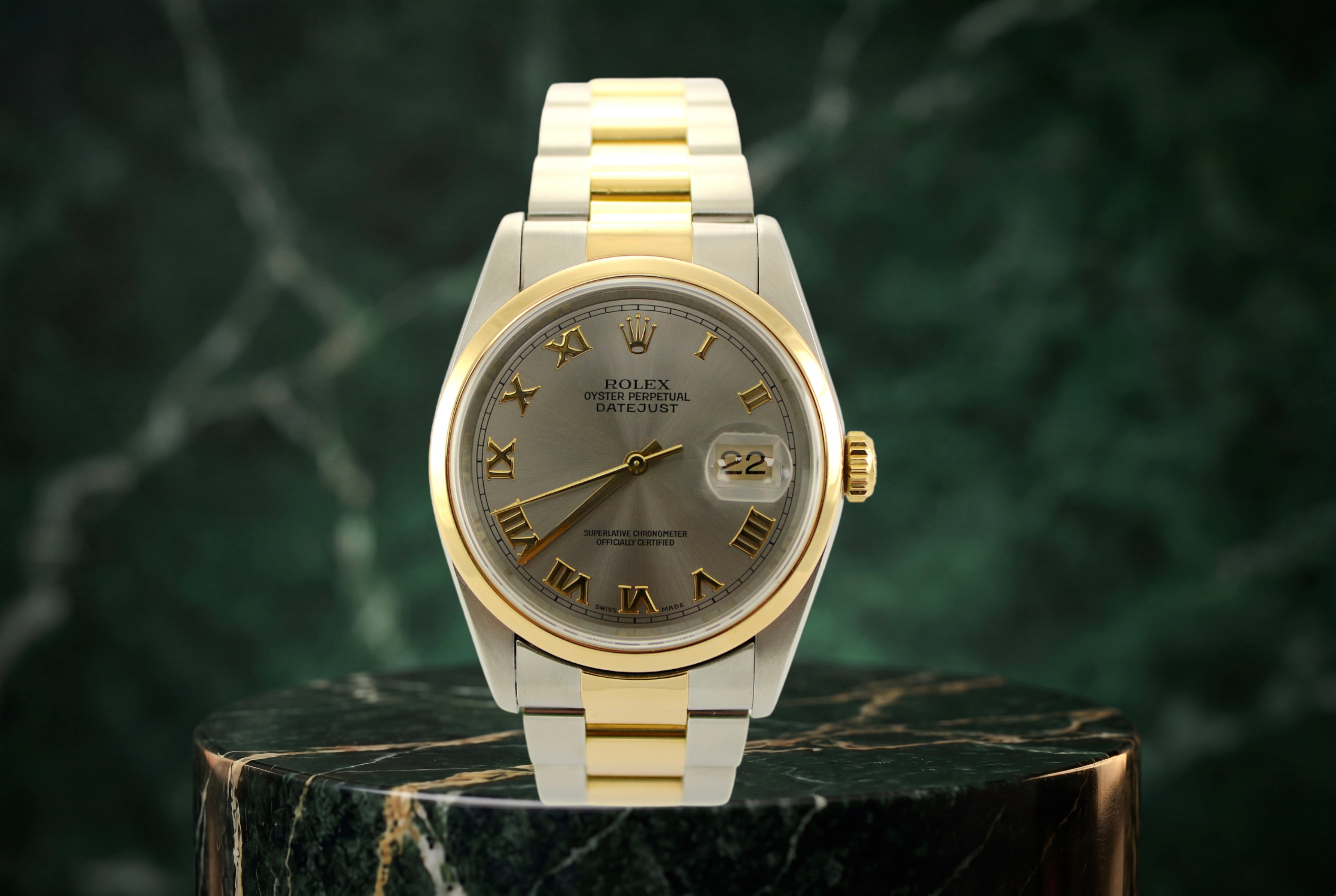 1996 Rolex Datejust Slate Grey Two-Tone 16203 36mm Oyster Watch SKU: JMGMG0826938