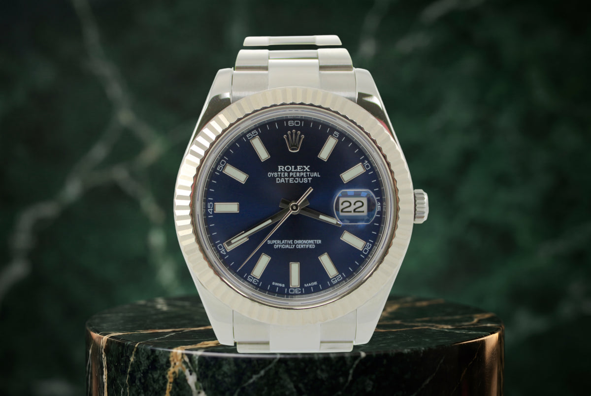 2014 Rolex Datejust II Blue 41mm Stainless Steel Date 116334 Oyster Watch With Box and Papers SKU: JNMGG0926035