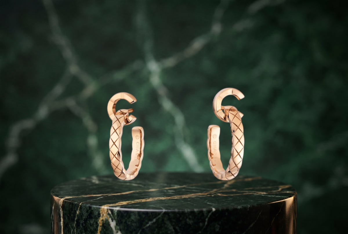 Chanel Coco Hoops Medium Quilted Motif 18K Rose Gold J13160