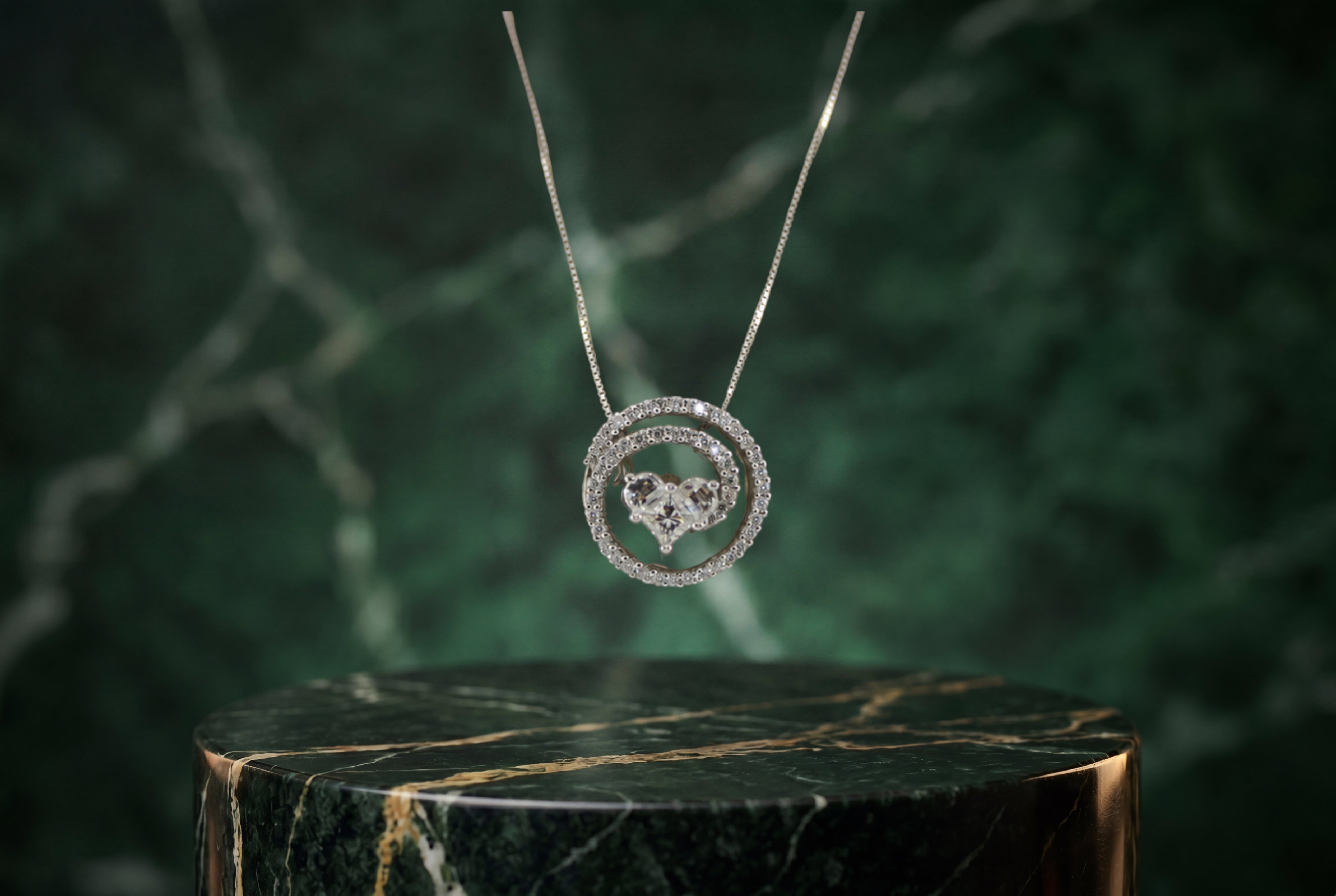 18K White Gold Circle Diamond Heart Pendant .80 Carat and 14K 18 Inch Necklace 4.0 Grams