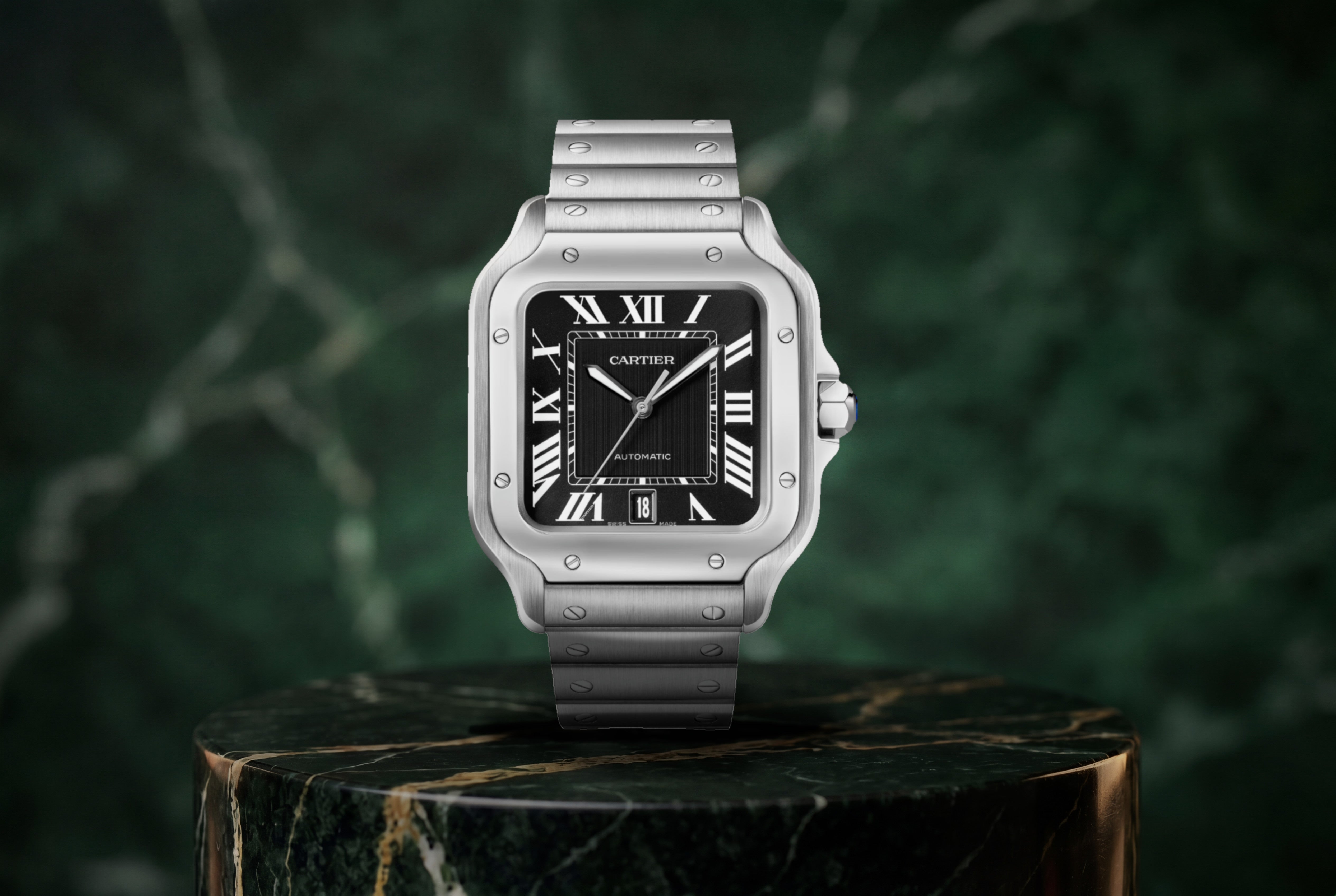 NEW Cartier Santos Large Black Stainless Steel WSSA0096 39.8mm Watch With Box and Papers SKU: JAKKM04266FY