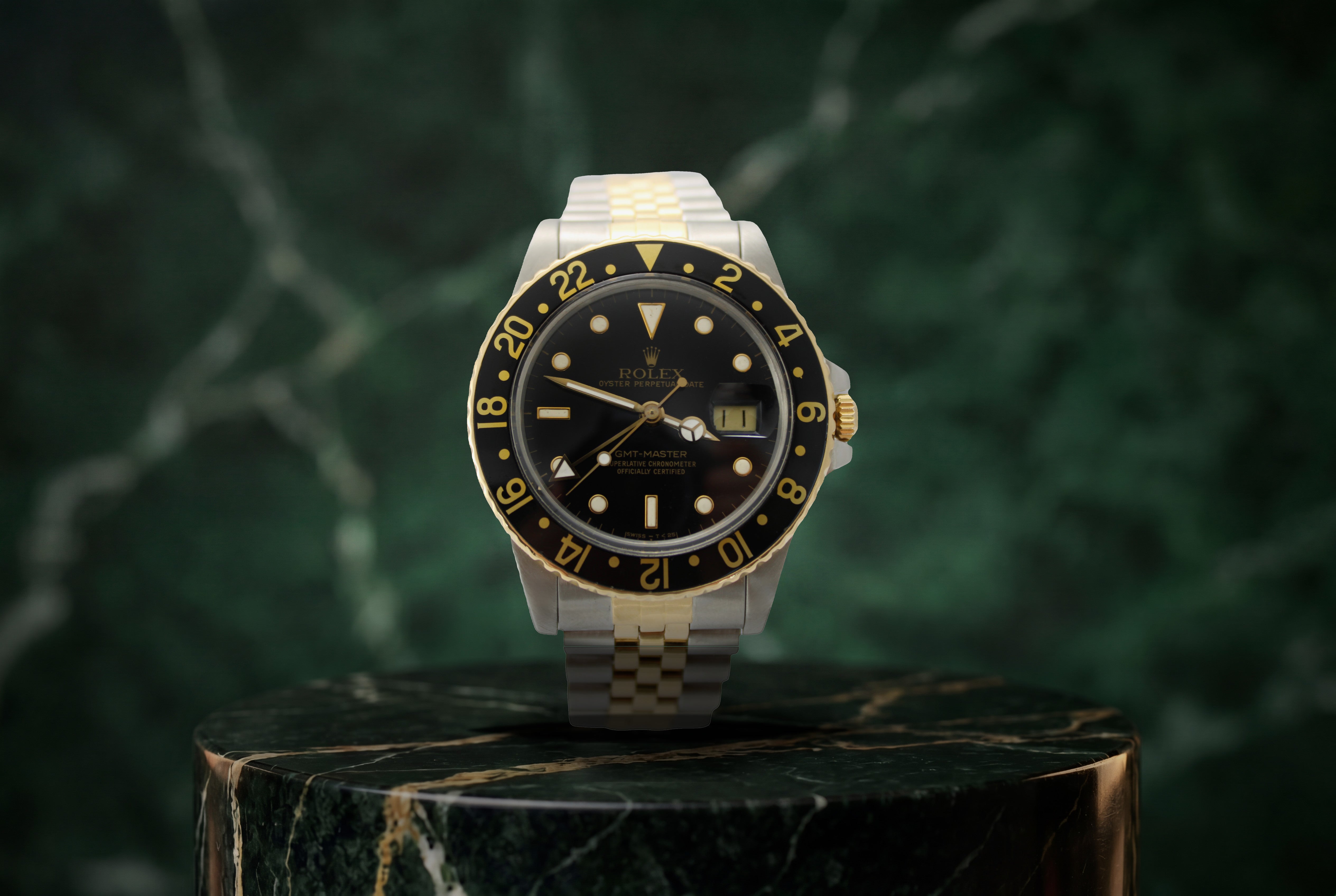 1987 Rolex GMT-Master Black Two-Tone Steel 18K Yellow Gold Date 16753 40mm Jubilee Watch SKU: JAKMG0626074