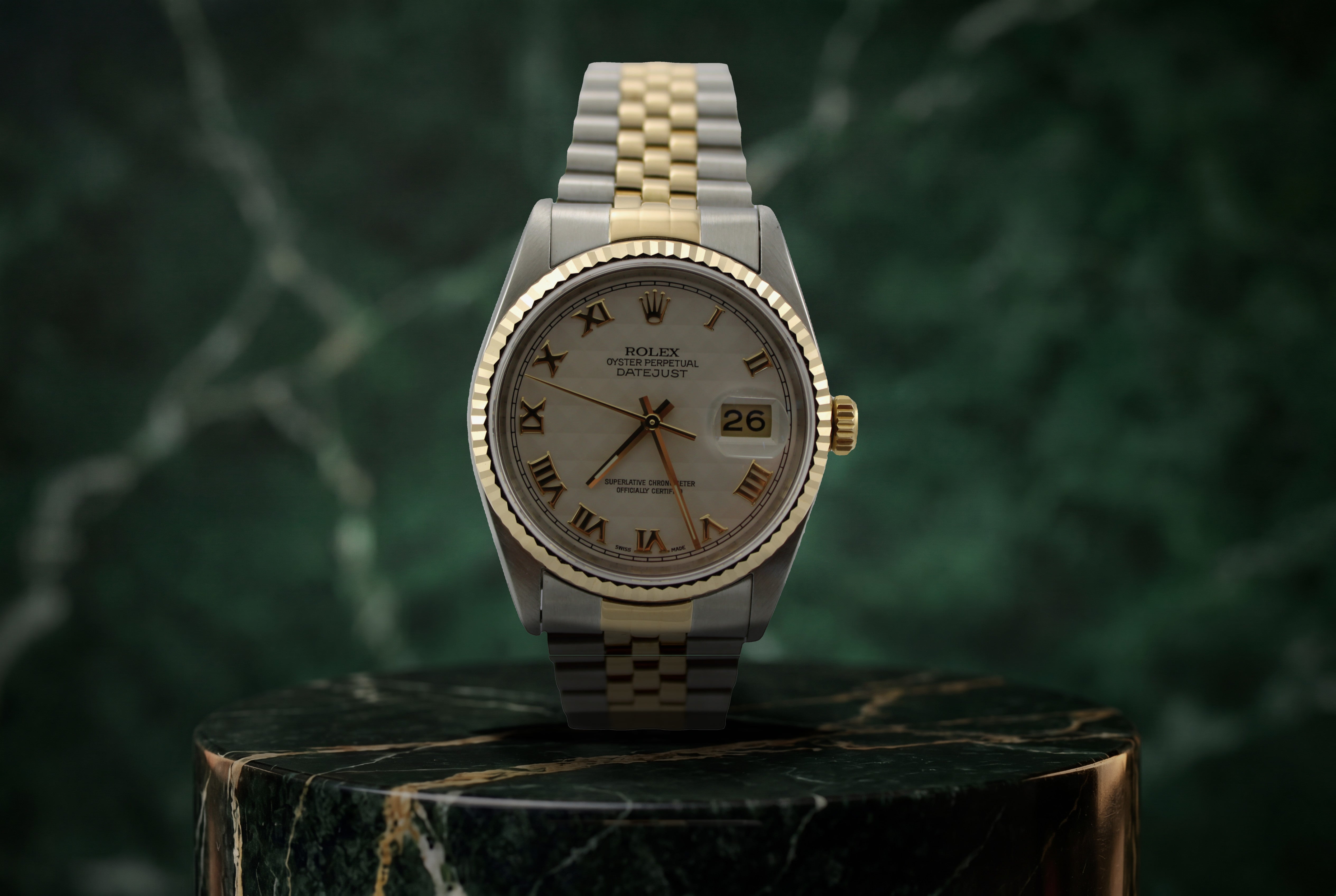 1995 Rolex Datejust White Pyramid Two-Tone 16233 36mm Jubilee Watch With Box and RSC SKU: JMMGG0426235
