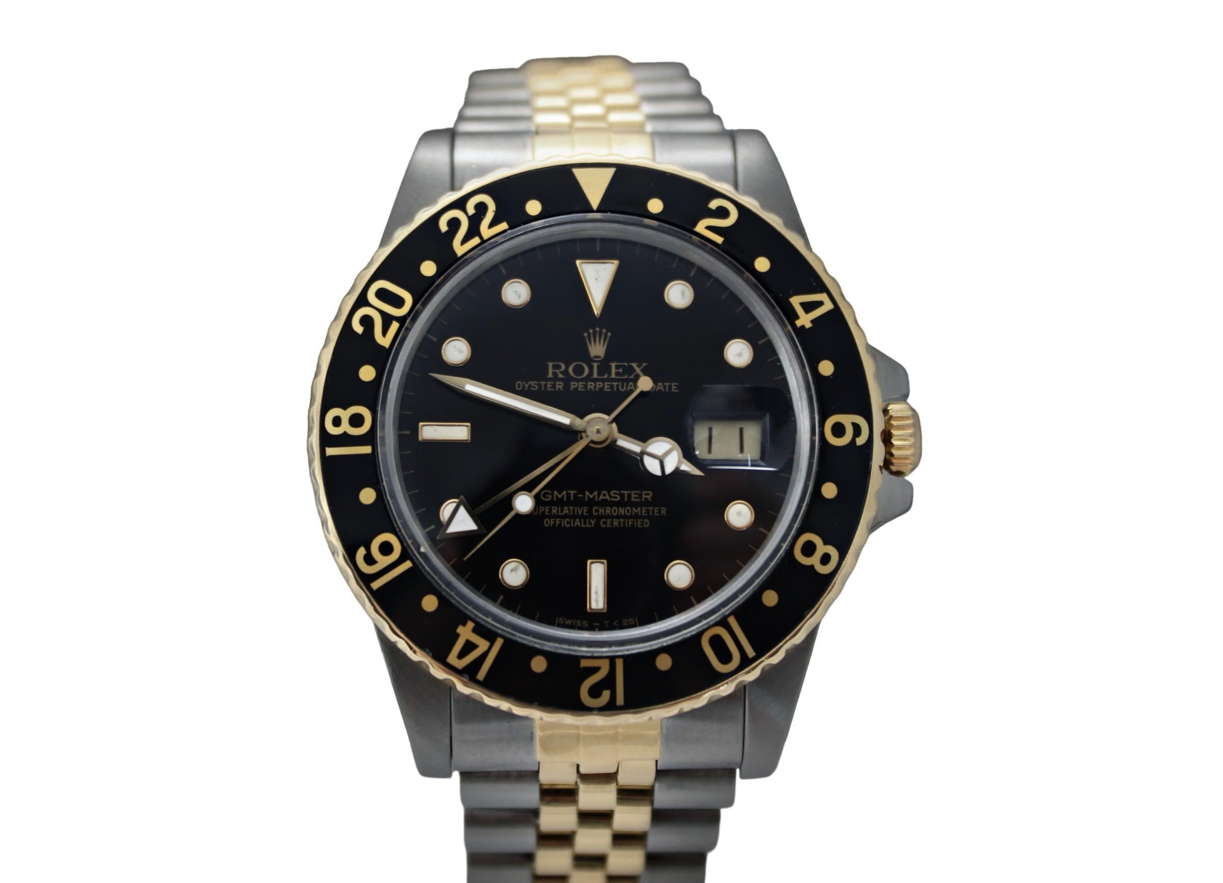 1987 Rolex GMT-Master Black Two-Tone Steel 18K Yellow Gold Date 16753 40mm Jubilee Watch  SKU: JAKMG0626074