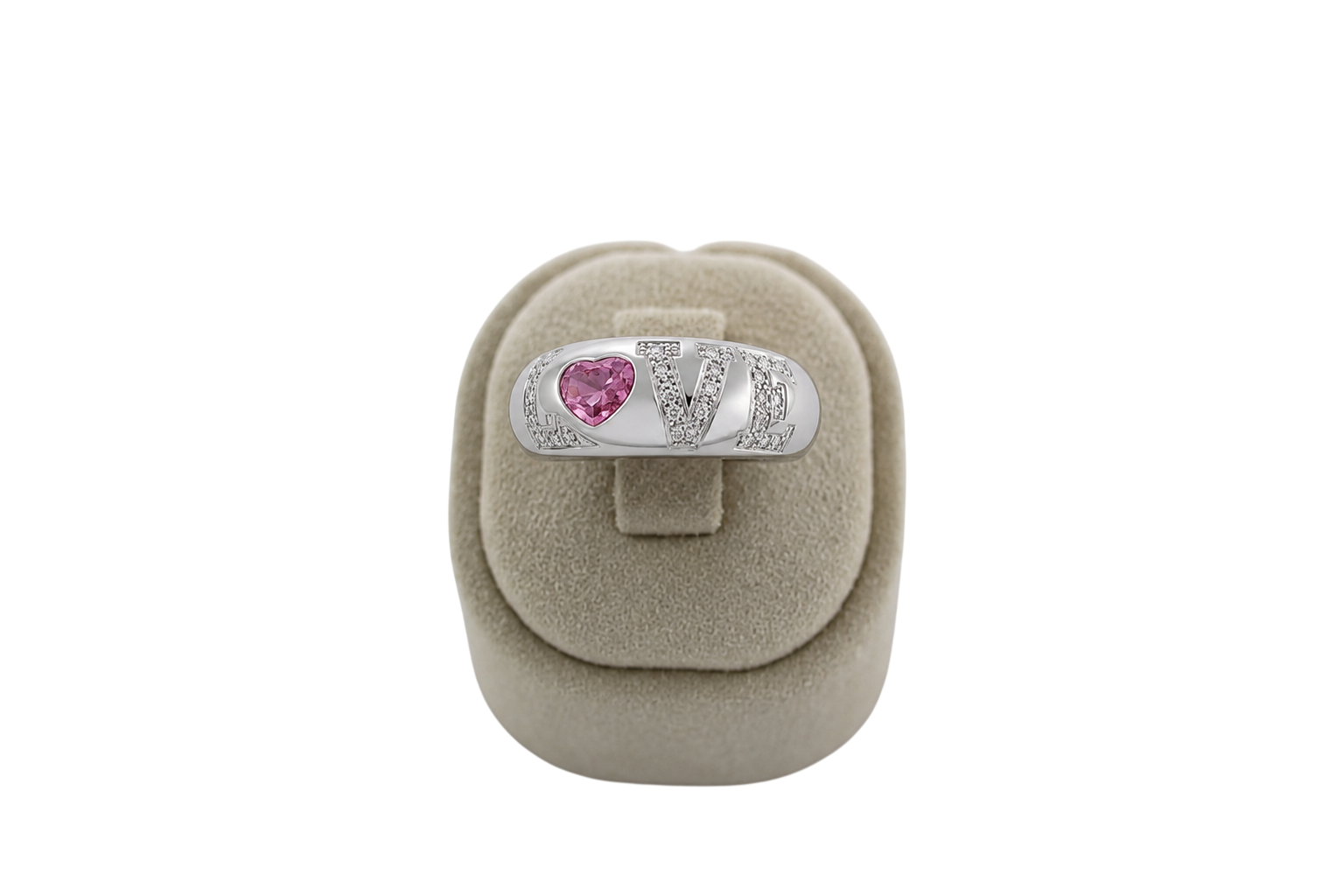 Chopard 18K White Gold Diamond & Sapphire Pink Heart  'Love' Ring Size 6.5