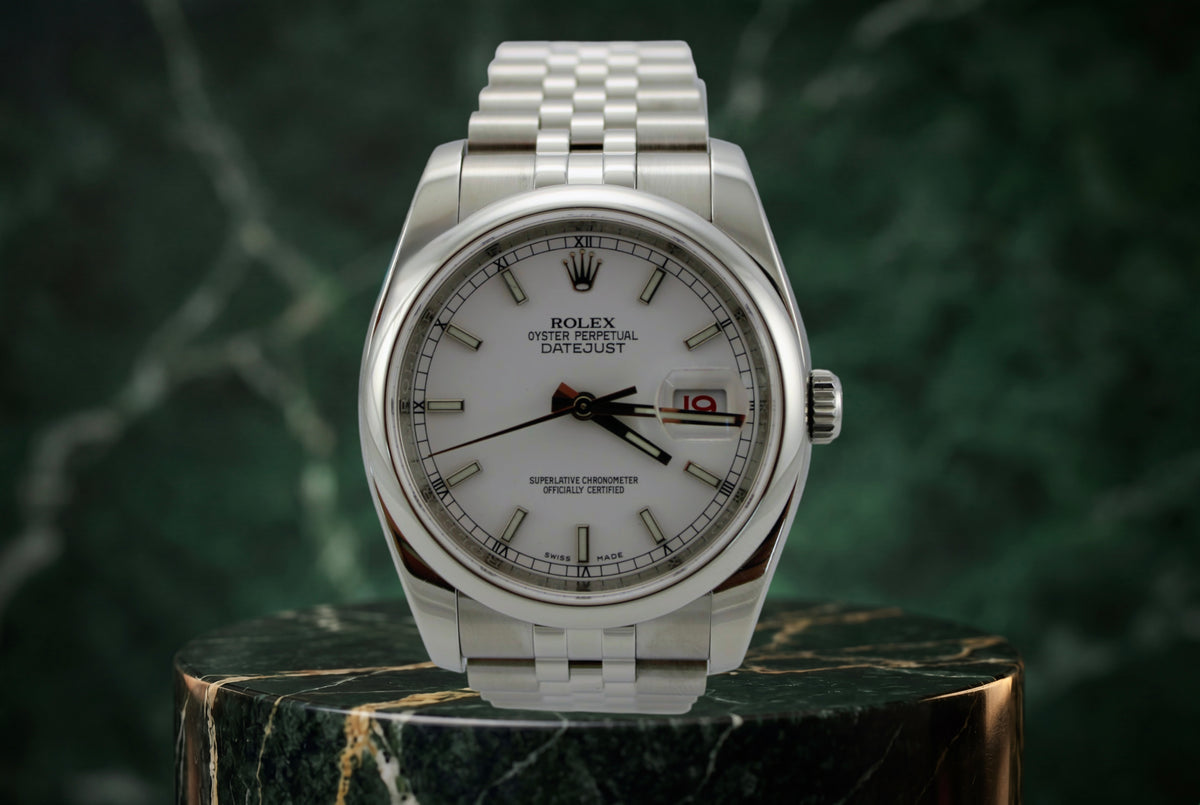 Rolex Datejust White Stainless Steel Date 116200 36mm Jubilee Smooth Red Roulette Watch  SKU: JMGKM0426510