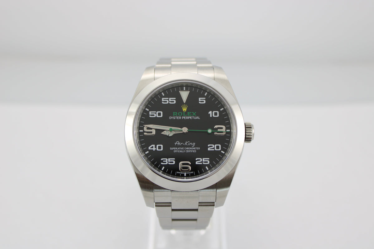 2021 Rolex AirKing Black 3-6-9 Stainless Steel 116900 40mm Smooth Oyster Watch With Box and Papers SKU: JKGGG0426744