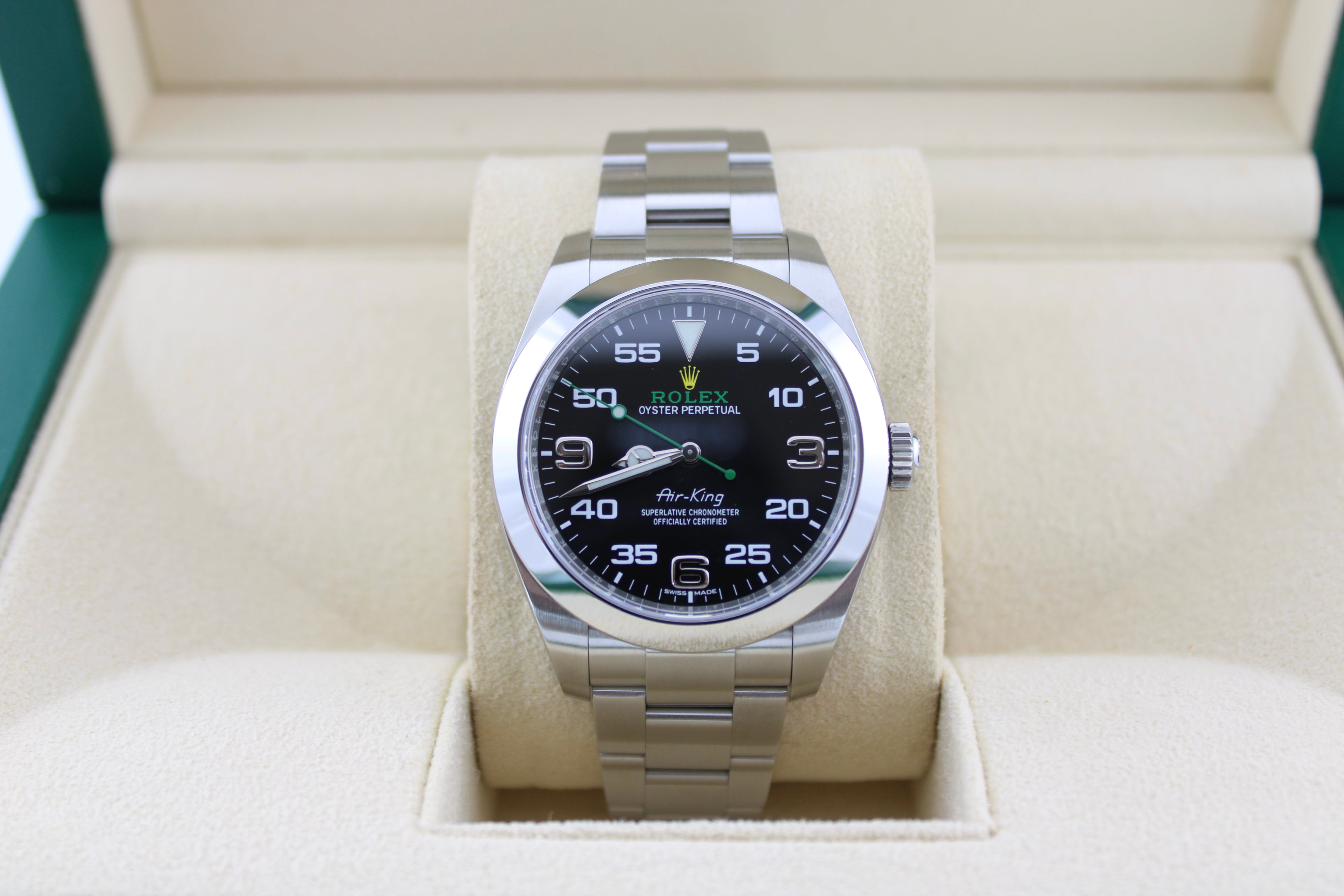 2021 Rolex AirKing Black 3-6-9 Stainless Steel 116900 40mm Smooth Oyster Watch With Box and Papers SKU: JKGGG0426744
