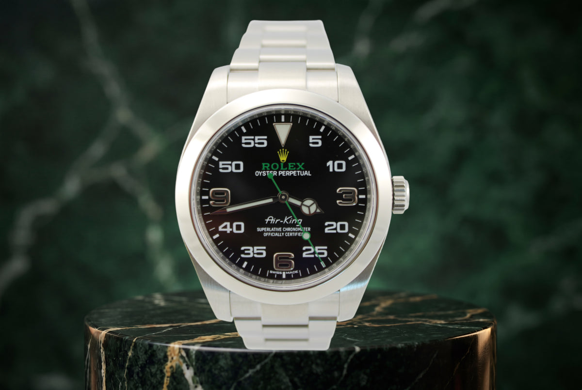 2020 Rolex AirKing Black 3-6-9 Stainless Steel 116900 40mm Smooth Oyster Watch With Box and Papers SKU: JAKKM0326369