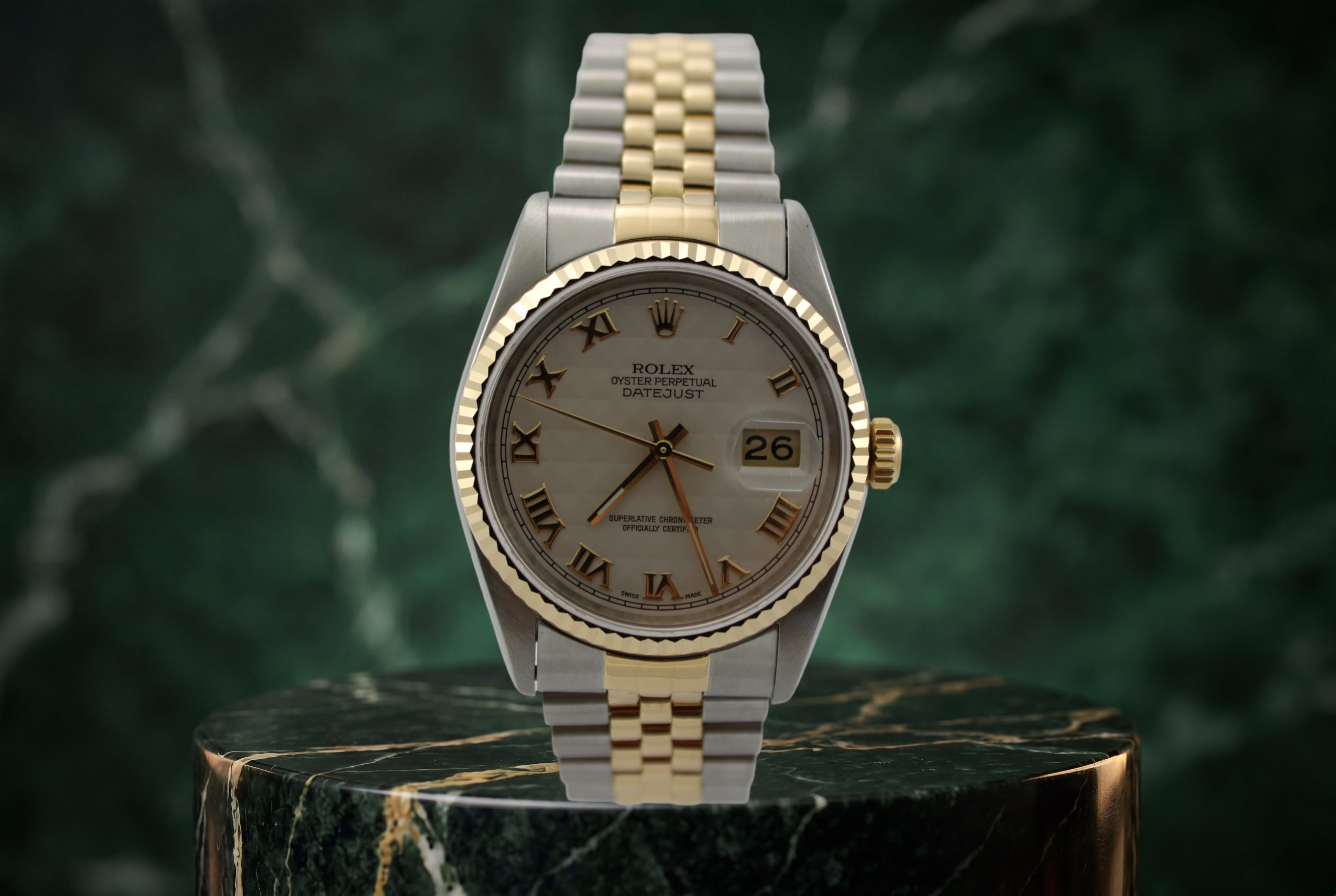 1995 Rolex Datejust White Pyramid Two-Tone 16233 36mm Jubilee Watch With Box and RSC SKU: JMMGG0426235