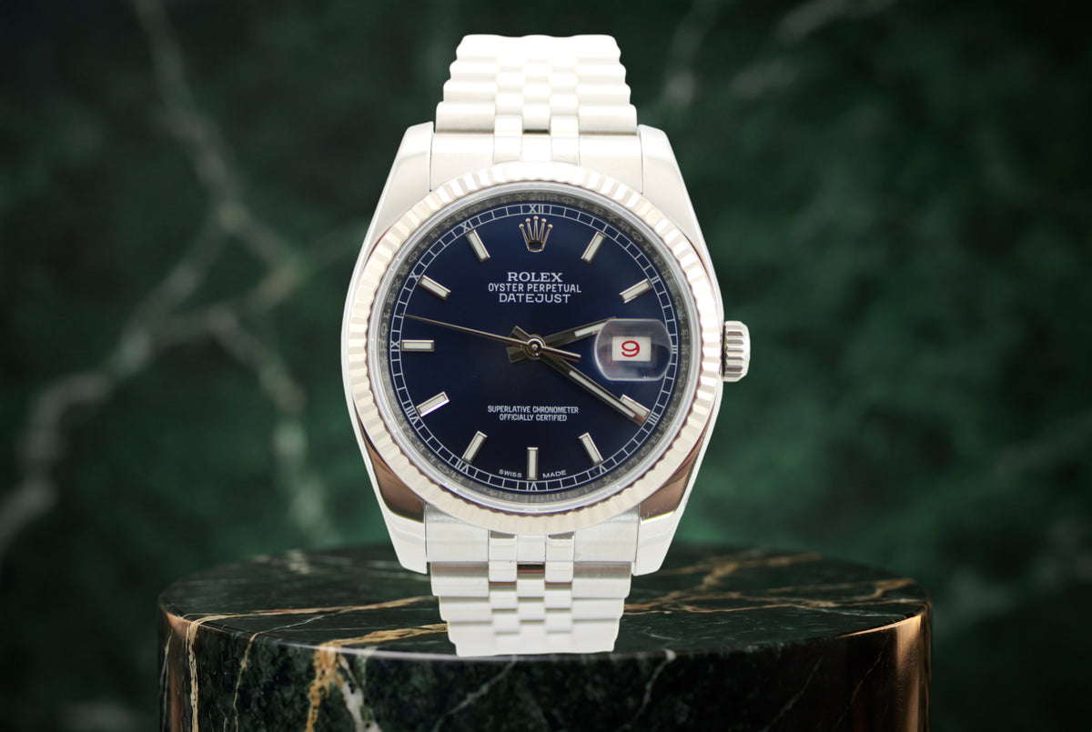 2016 Rolex Datejust Blue Stainless Steel Date 116234 36mm Jubilee Red Roulette Watch With Box and Papers  SKU: JKKMG0626646