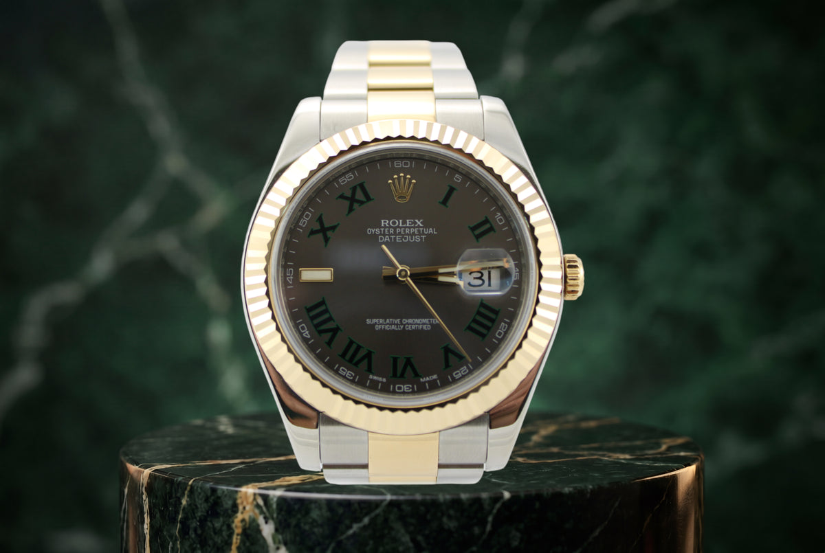 Rolex Datejust Grey "Wimbledon" Two-Tone 18K Gold Steel 116333 41mm Oyster Fluted Watch SKU: JLGGMG0326033