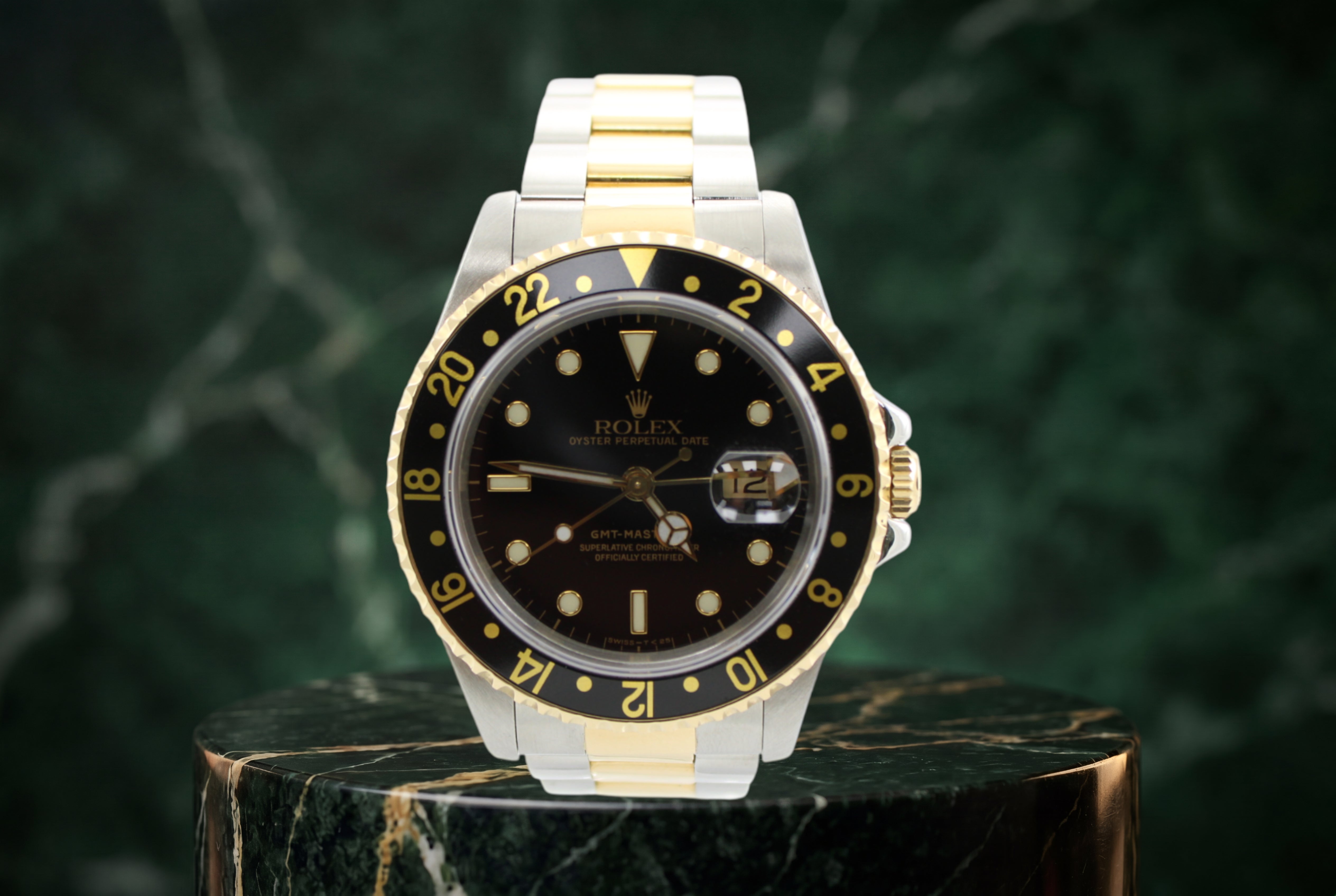1993 Rolex GMT-Master II Black Two-Tone 16713 40mm Oyster Watch With RSC Box and Papers SKU: JNAGG0726746