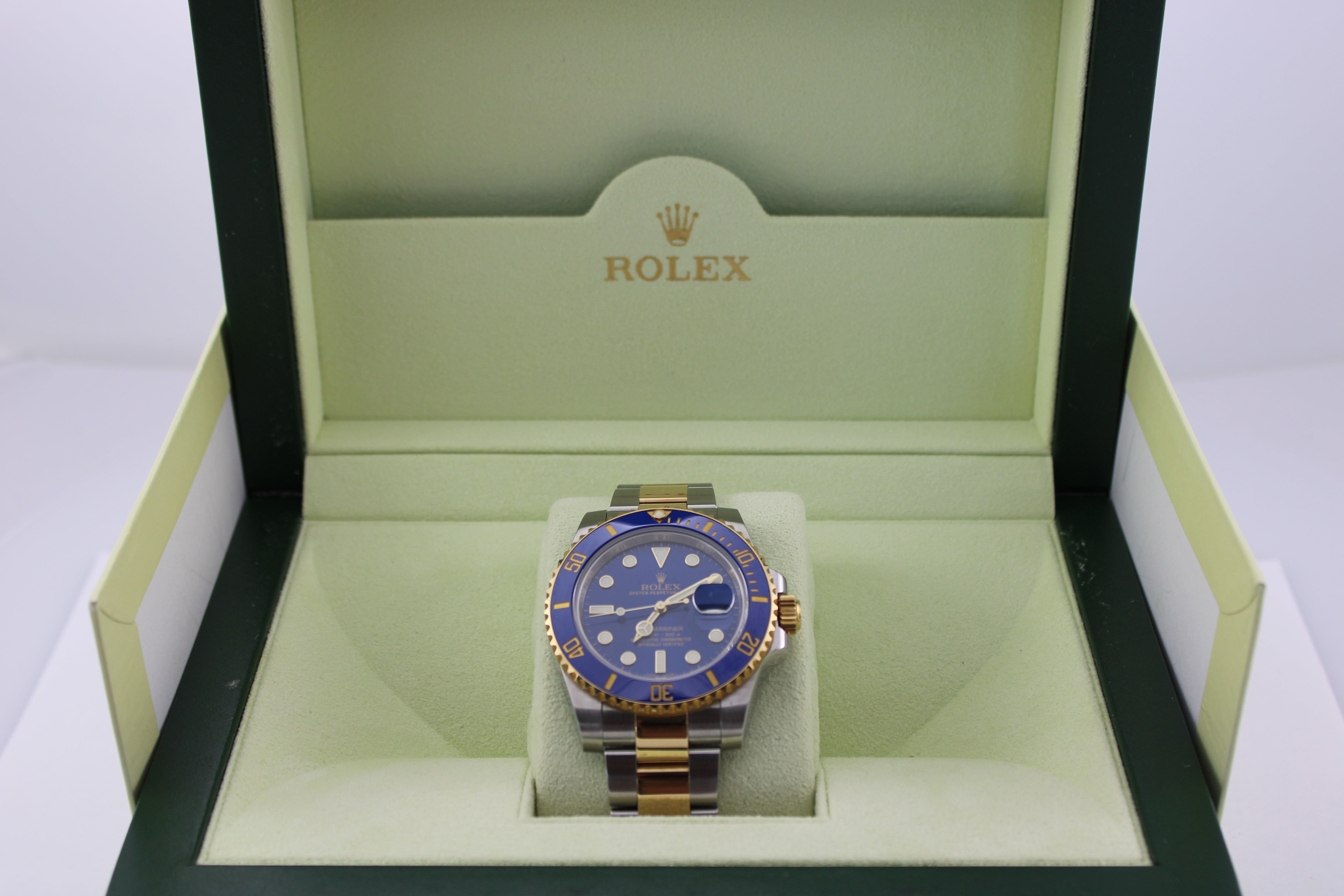 2014 Rolex Submariner Date Sunburst Two-Tone 18K Gold Steel 116613LB 40mm Oyster Watch With Box and Papers SKU: JLVGGG04265R6