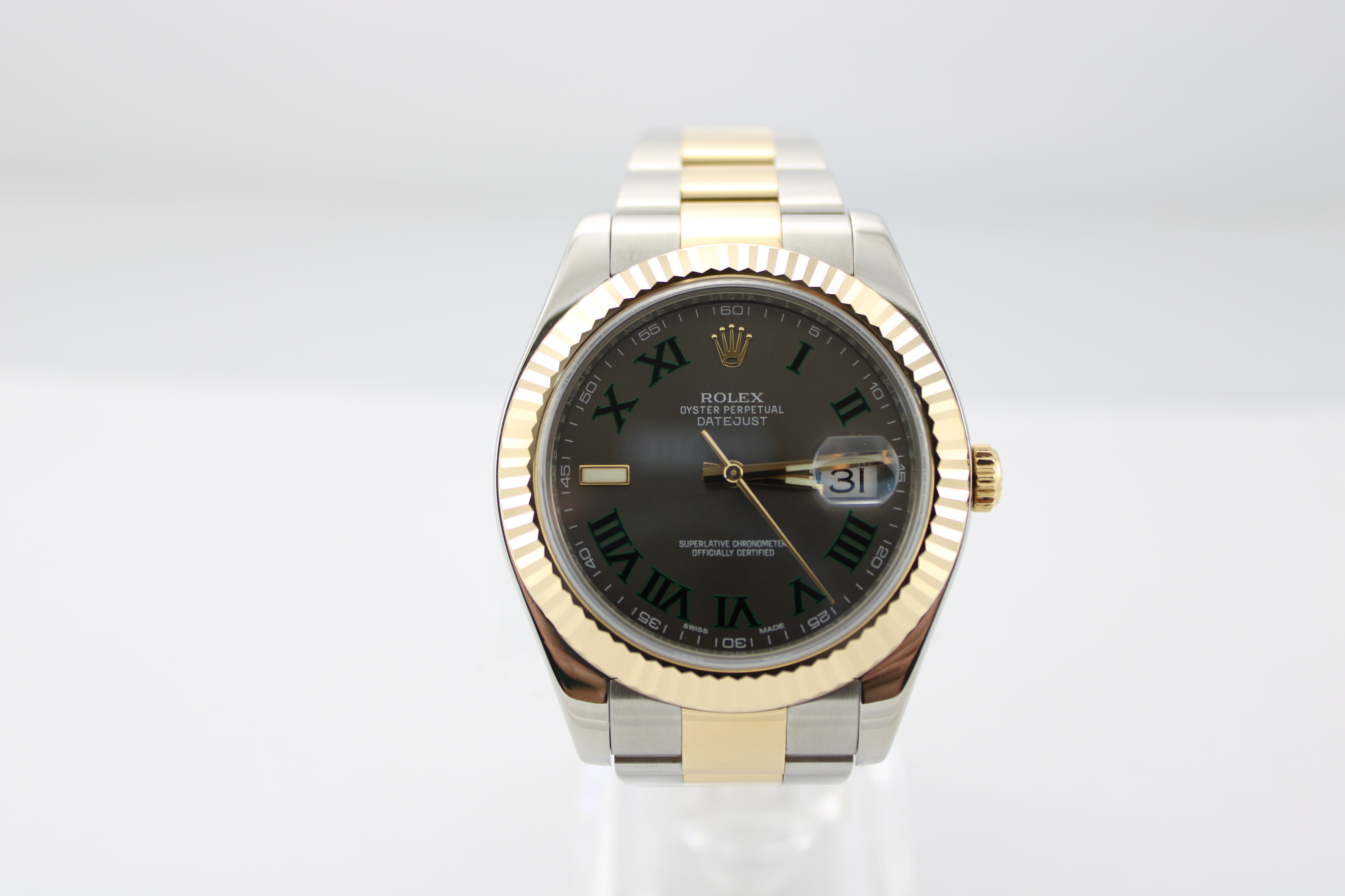 Rolex Datejust Grey "Wimbledon" Two-Tone 18K Gold Steel 116333 41mm Oyster Fluted Watch SKU: JLGGMG0326033