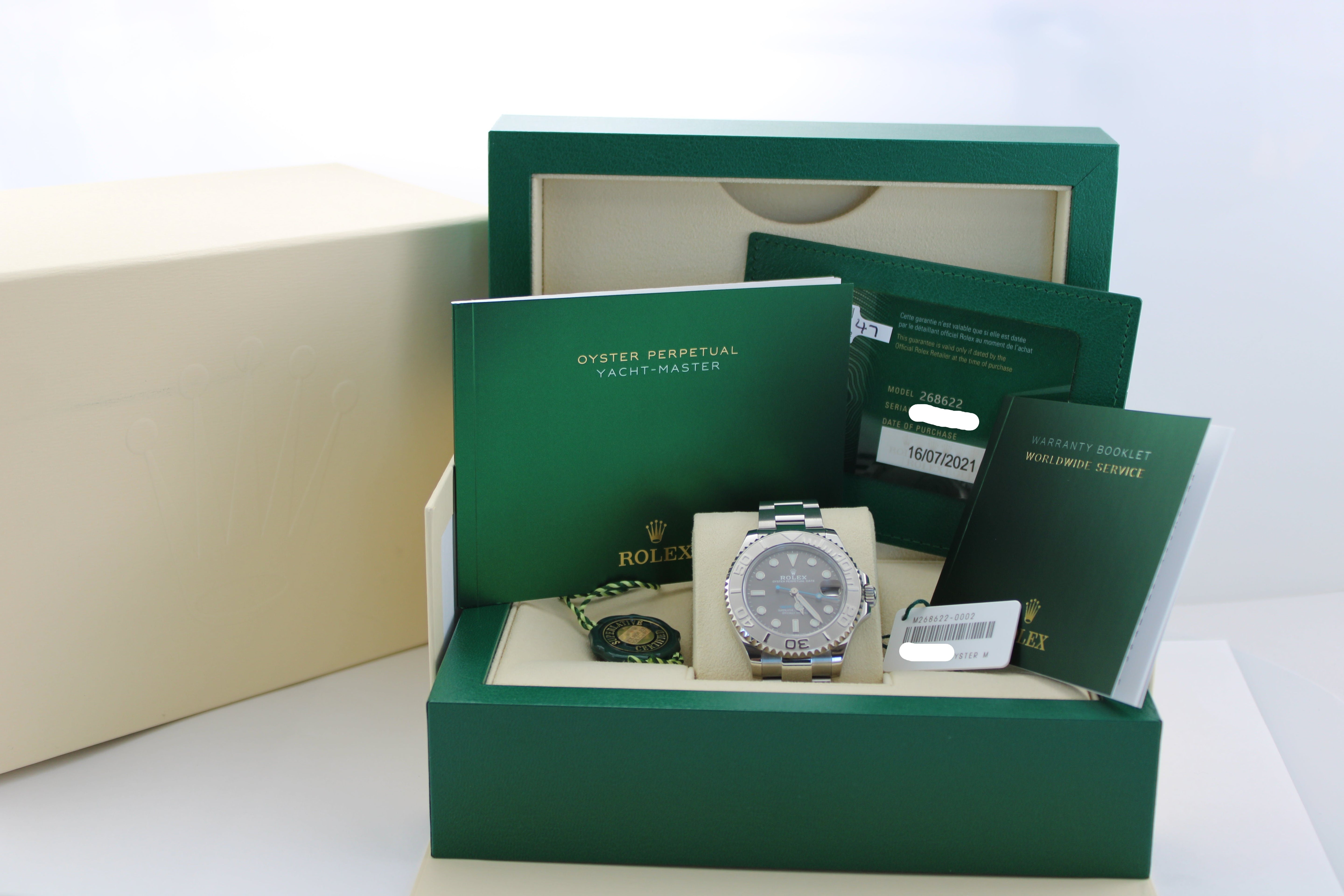 2021 Rolex Yacht-Master Rhodium Blue 268622 37mm Platinum Steel Oyster Watch With Box and Papers SKU: JLGMGM04261Y4