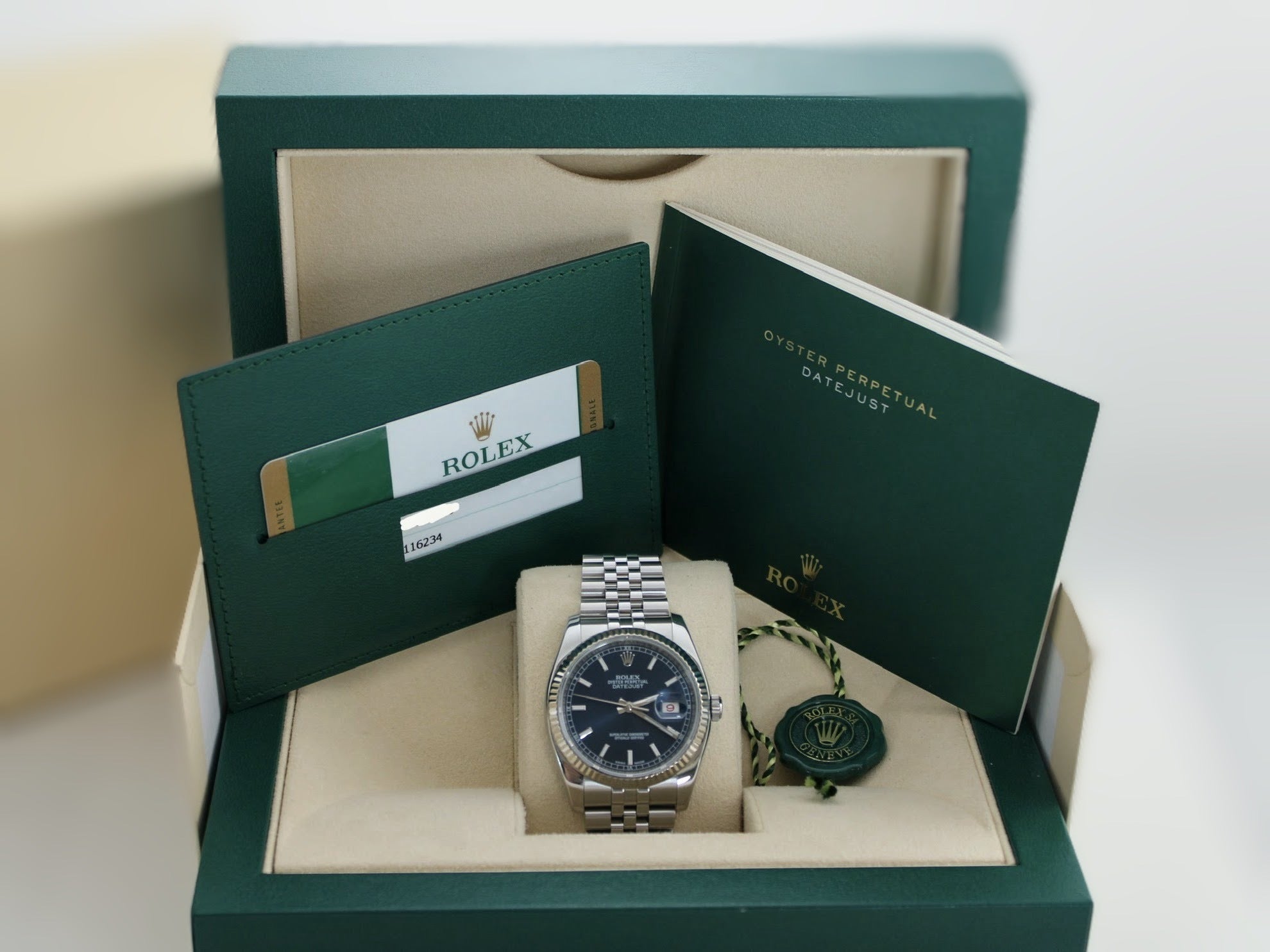 2016 Rolex Datejust Blue Stainless Steel Date 116234 36mm Jubilee Red Roulette Watch With Box and Papers  SKU: JKKMG0626646