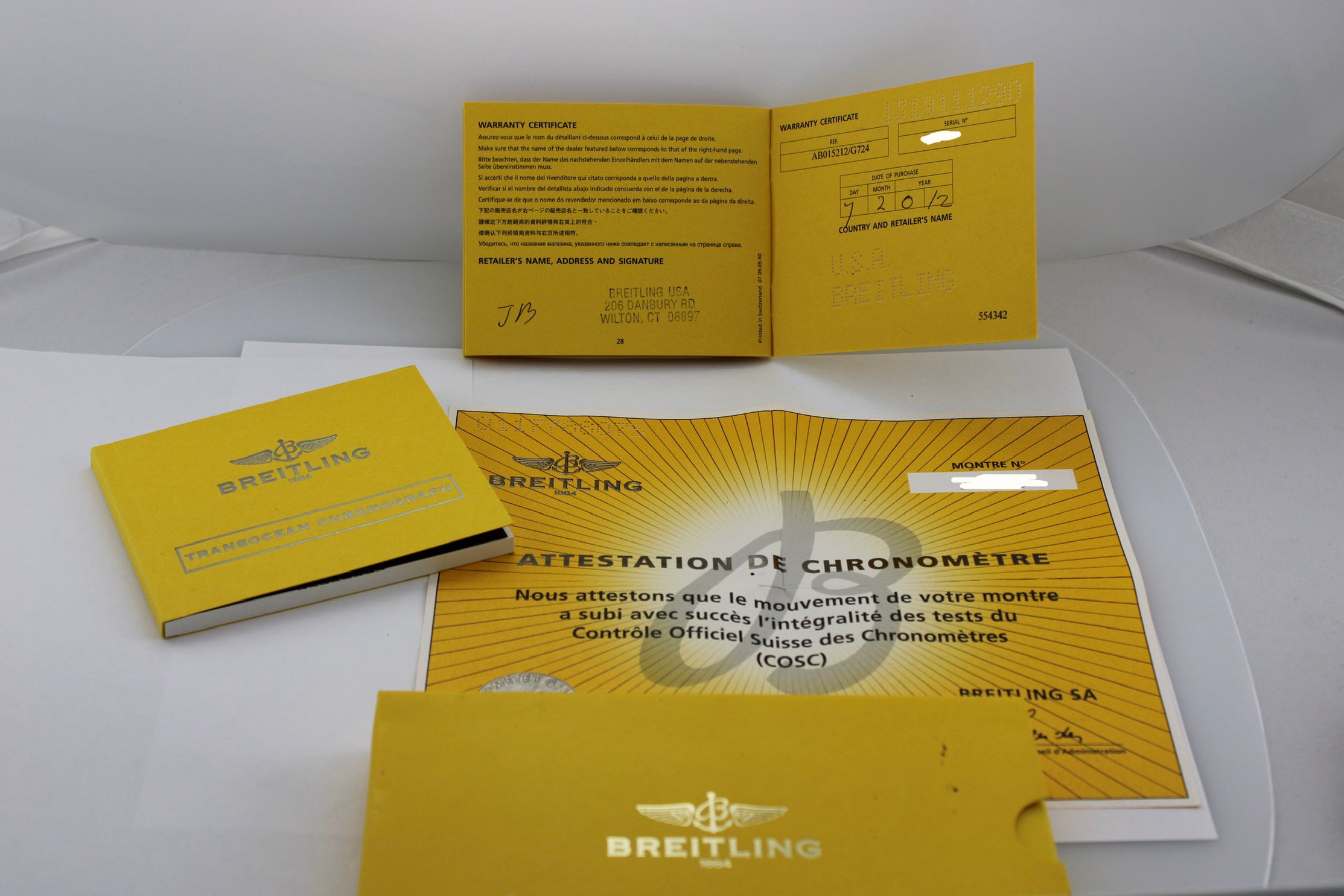 2012 Breitling Transocean Chronograph Silver Stainless Steel  AB015212/G724 43mm Watch With Box and Papers  SKU: JOKMG0526015